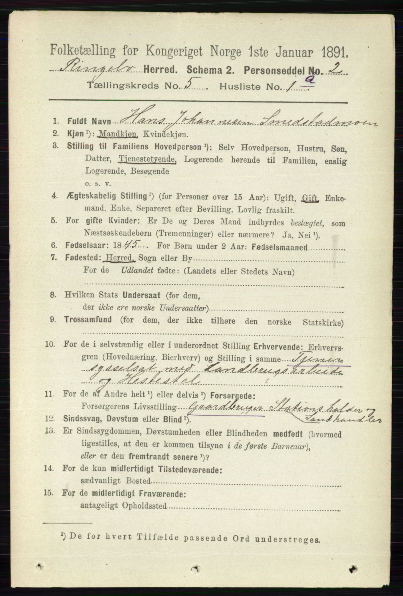 RA, 1891 census for 0520 Ringebu, 1891, p. 1968