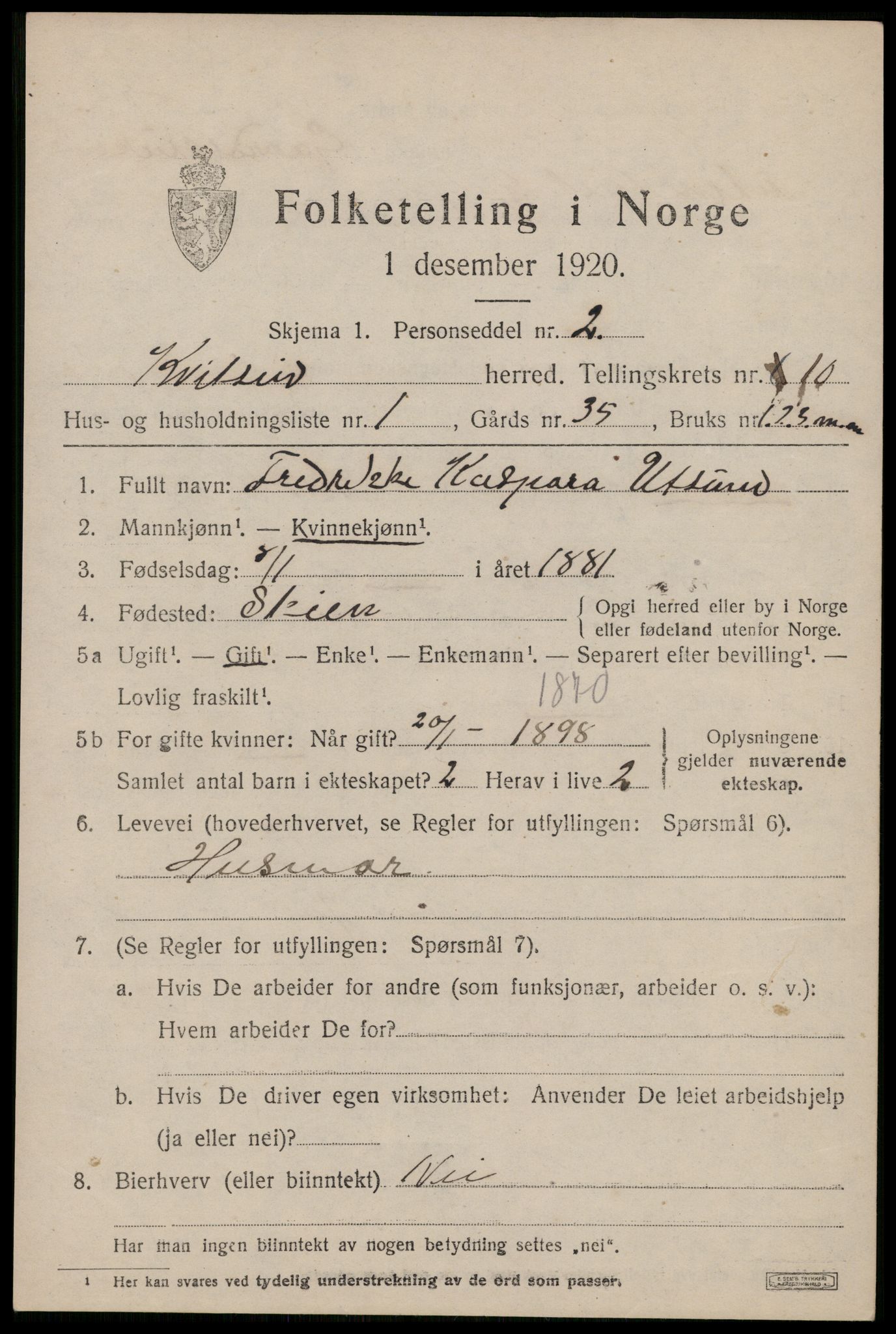 SAKO, 1920 census for Kviteseid, 1920, p. 4673