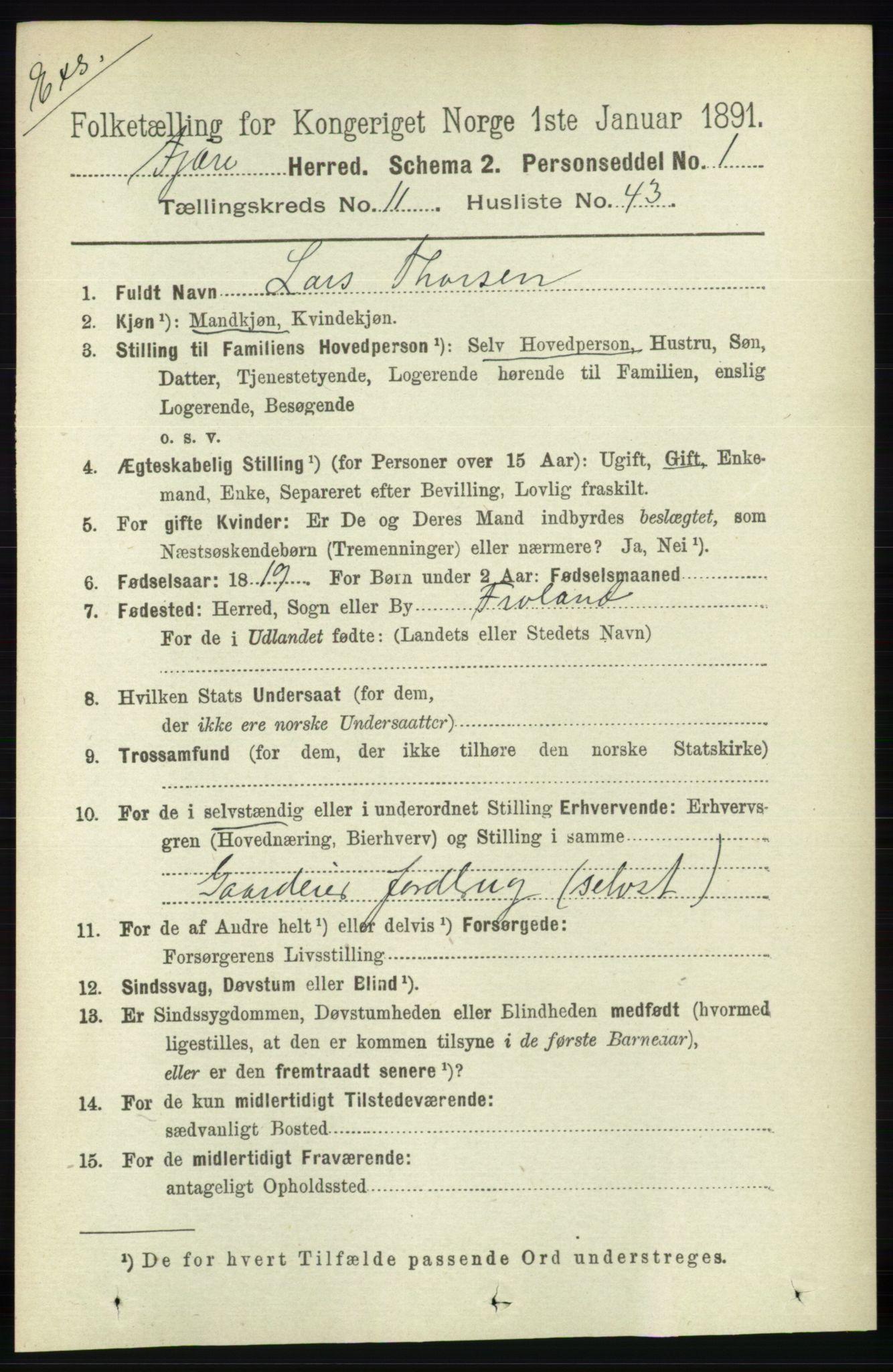 RA, Census 1891 for Nedenes amt: Gjenparter av personsedler for beslektede ektefeller, menn, 1891, p. 740