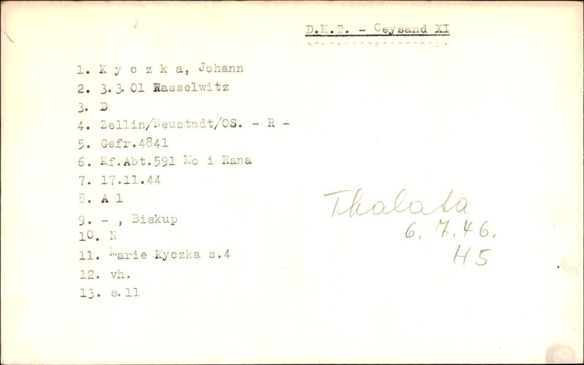 Hjemsendte tyskere , AV/RA-RAFA-6487/D/Db/L0017: Küchler-Liedkte, 1945-1947, p. 435