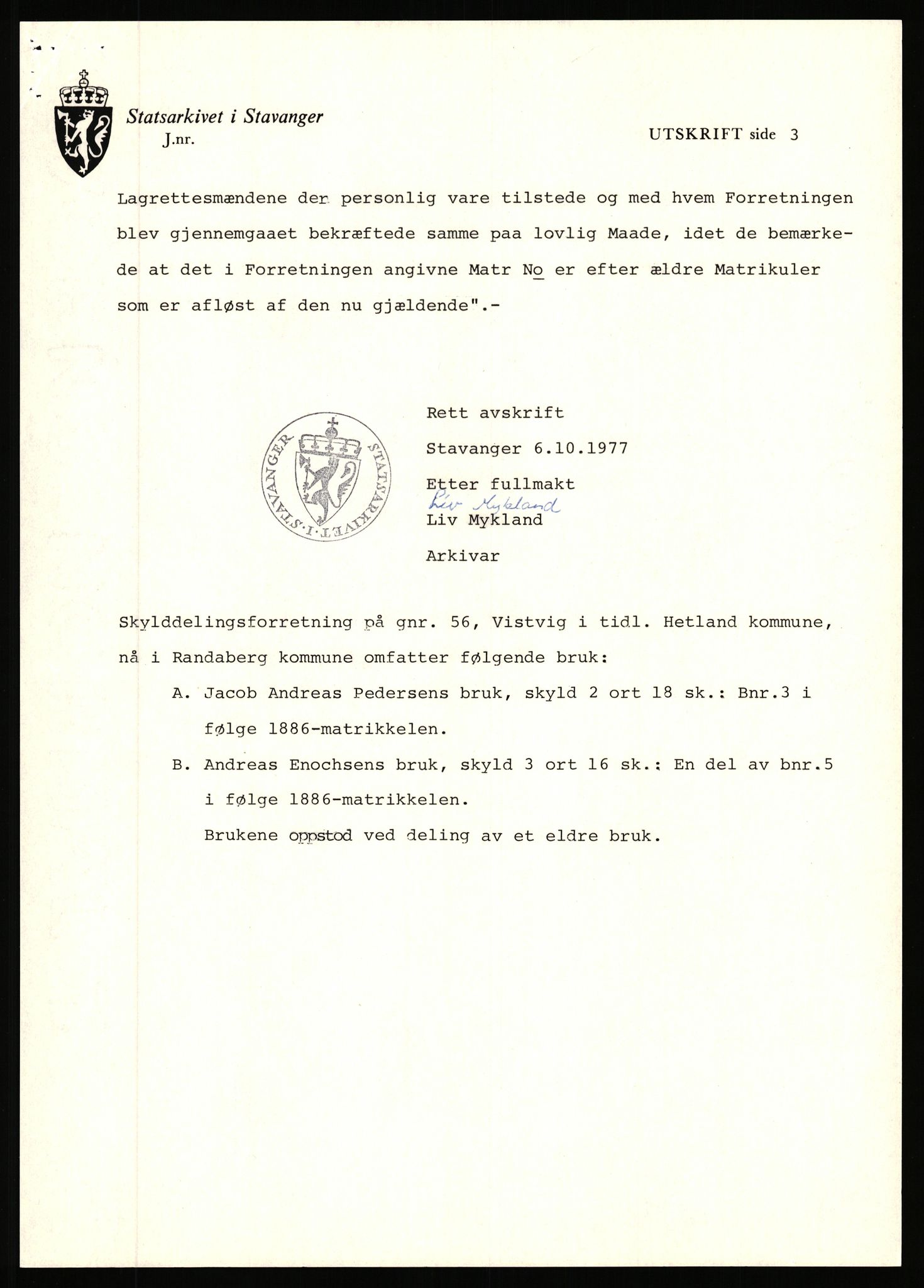 Statsarkivet i Stavanger, AV/SAST-A-101971/03/Y/Yj/L0096: Avskrifter sortert etter gårdsnavn: Vistad - Vågen søndre, 1750-1930, p. 161