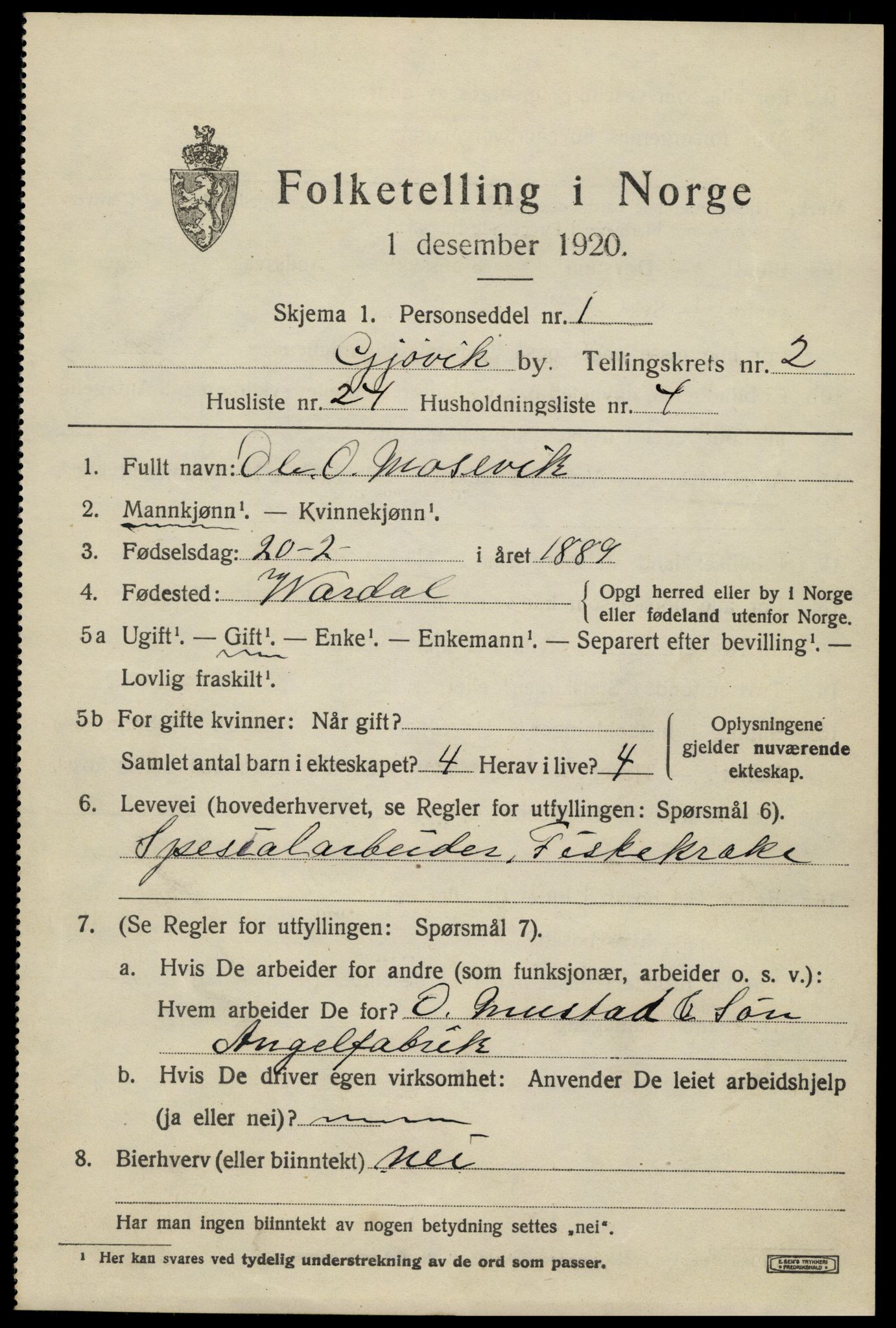 SAH, 1920 census for Gjøvik, 1920, p. 5162