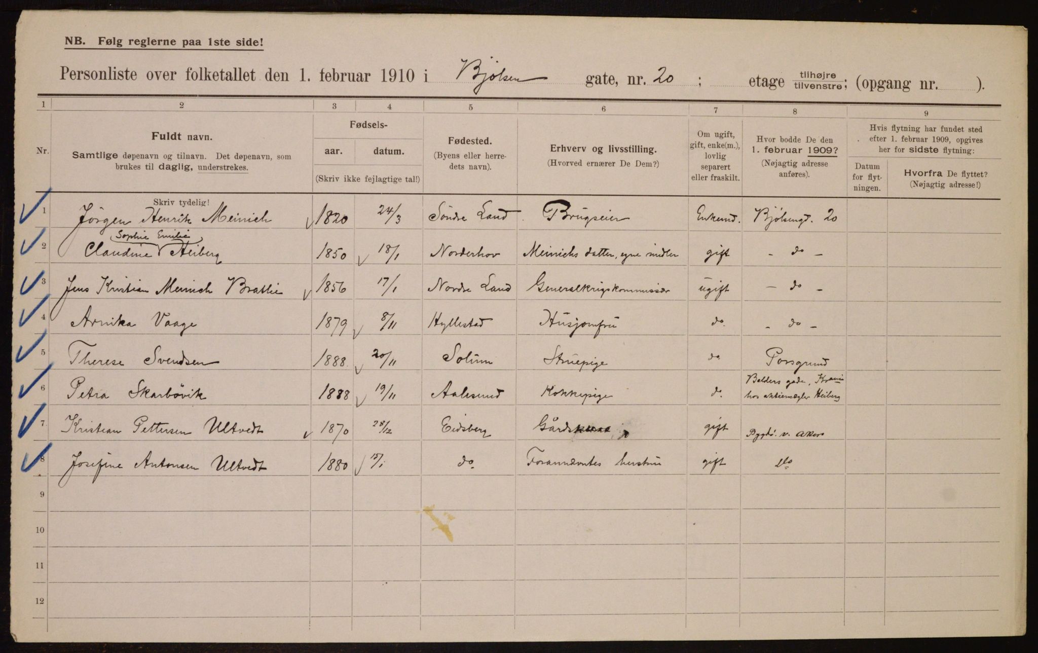 OBA, Municipal Census 1910 for Kristiania, 1910, p. 6376