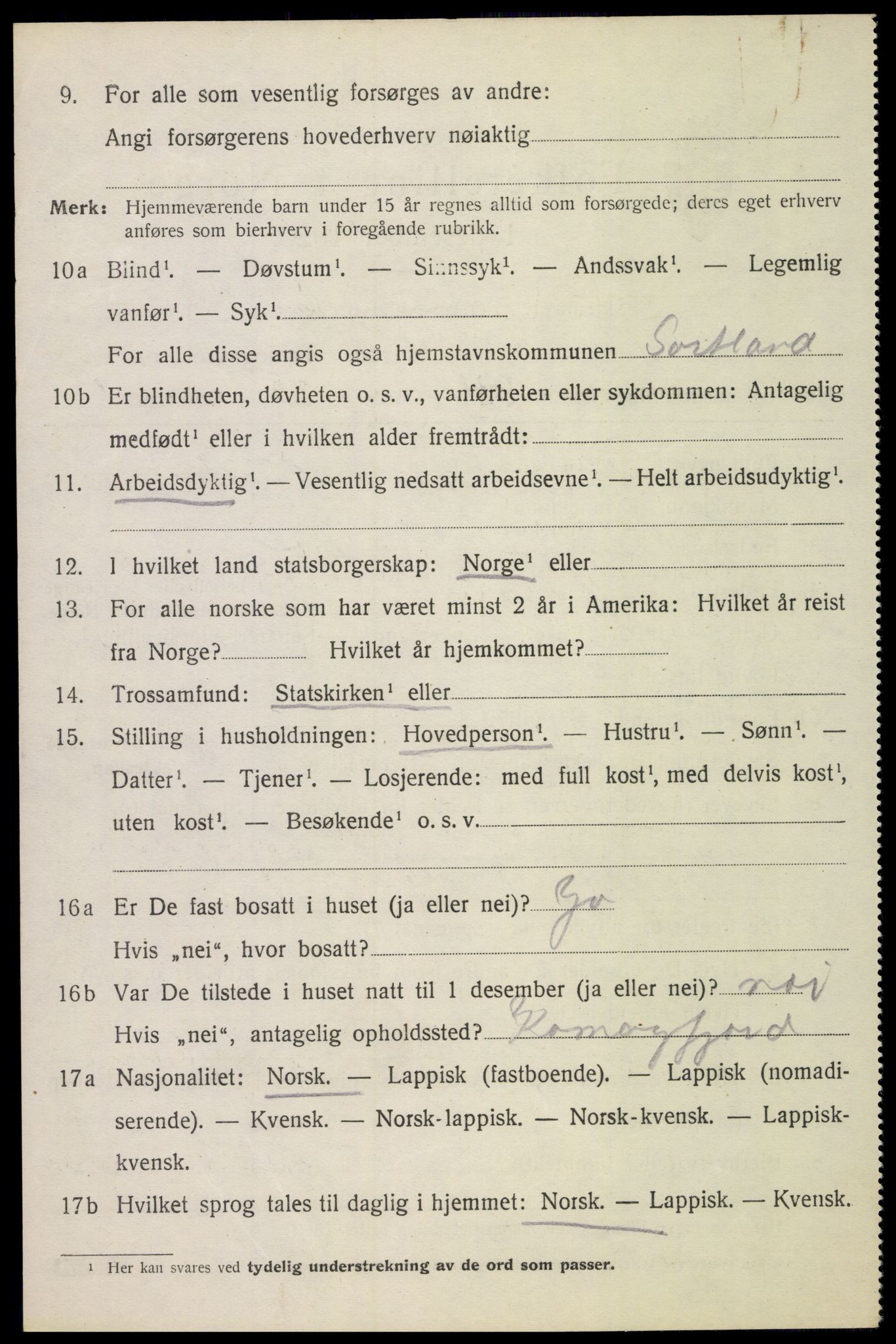 SAT, 1920 census for Sortland, 1920, p. 8011