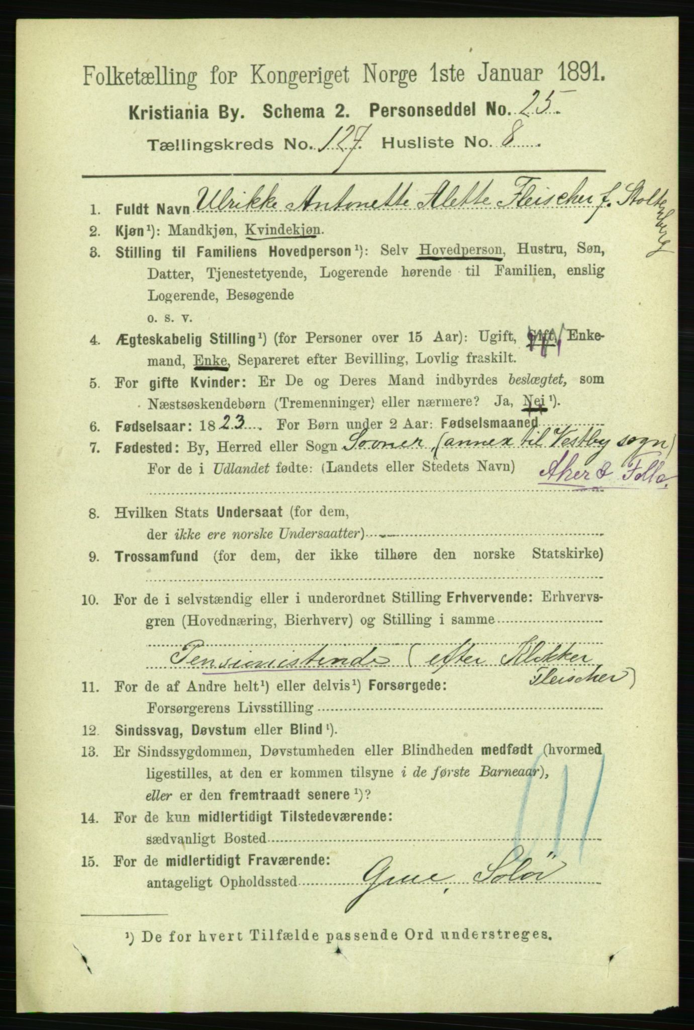 RA, 1891 census for 0301 Kristiania, 1891, p. 68125