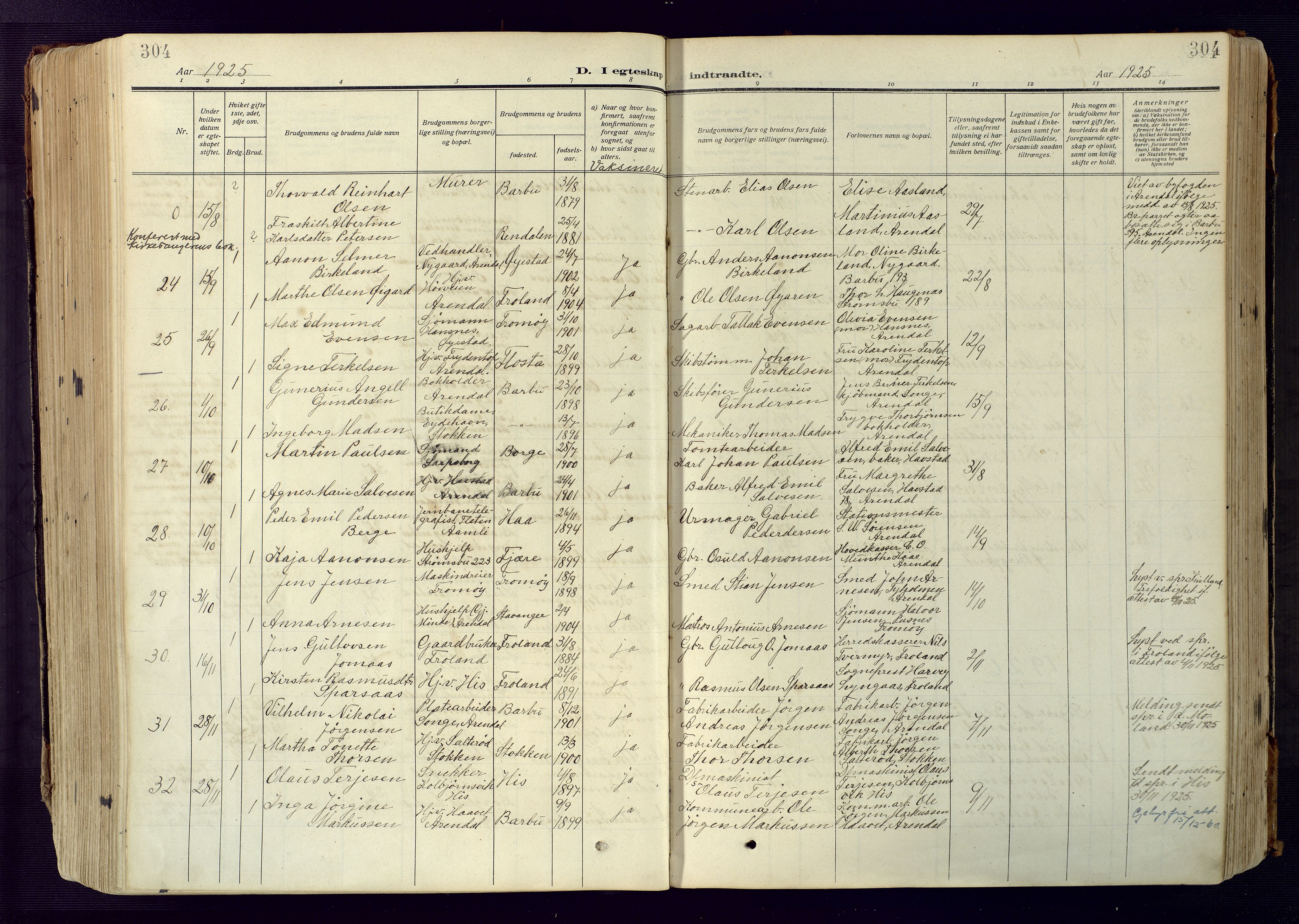 Barbu sokneprestkontor, SAK/1111-0003/F/Fa/L0006: Parish register (official) no. A 6, 1910-1929, p. 304