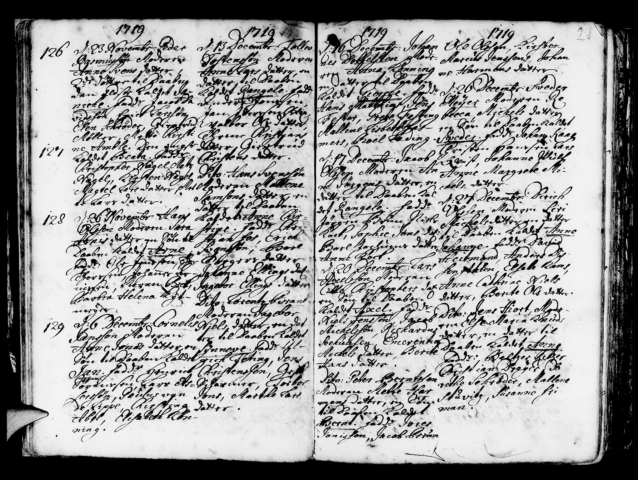 Nykirken Sokneprestembete, AV/SAB-A-77101/H/Haa/L0003: Parish register (official) no. A 3, 1717-1764, p. 28