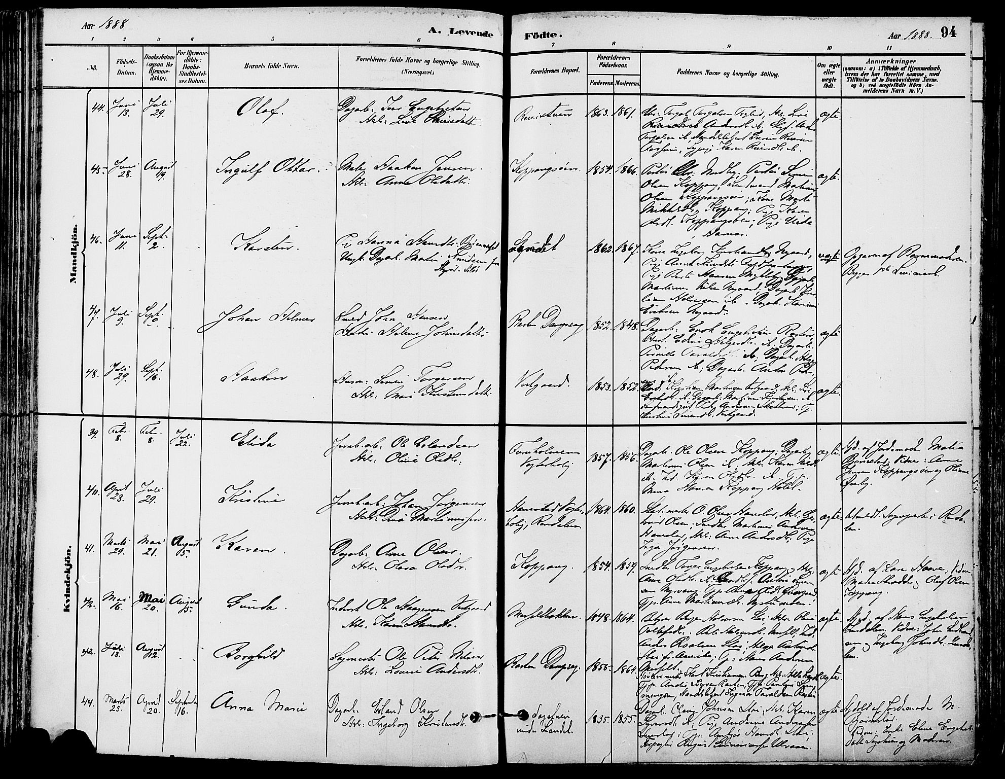 Stor-Elvdal prestekontor, SAH/PREST-052/H/Ha/Haa/L0002: Parish register (official) no. 2, 1882-1907, p. 94