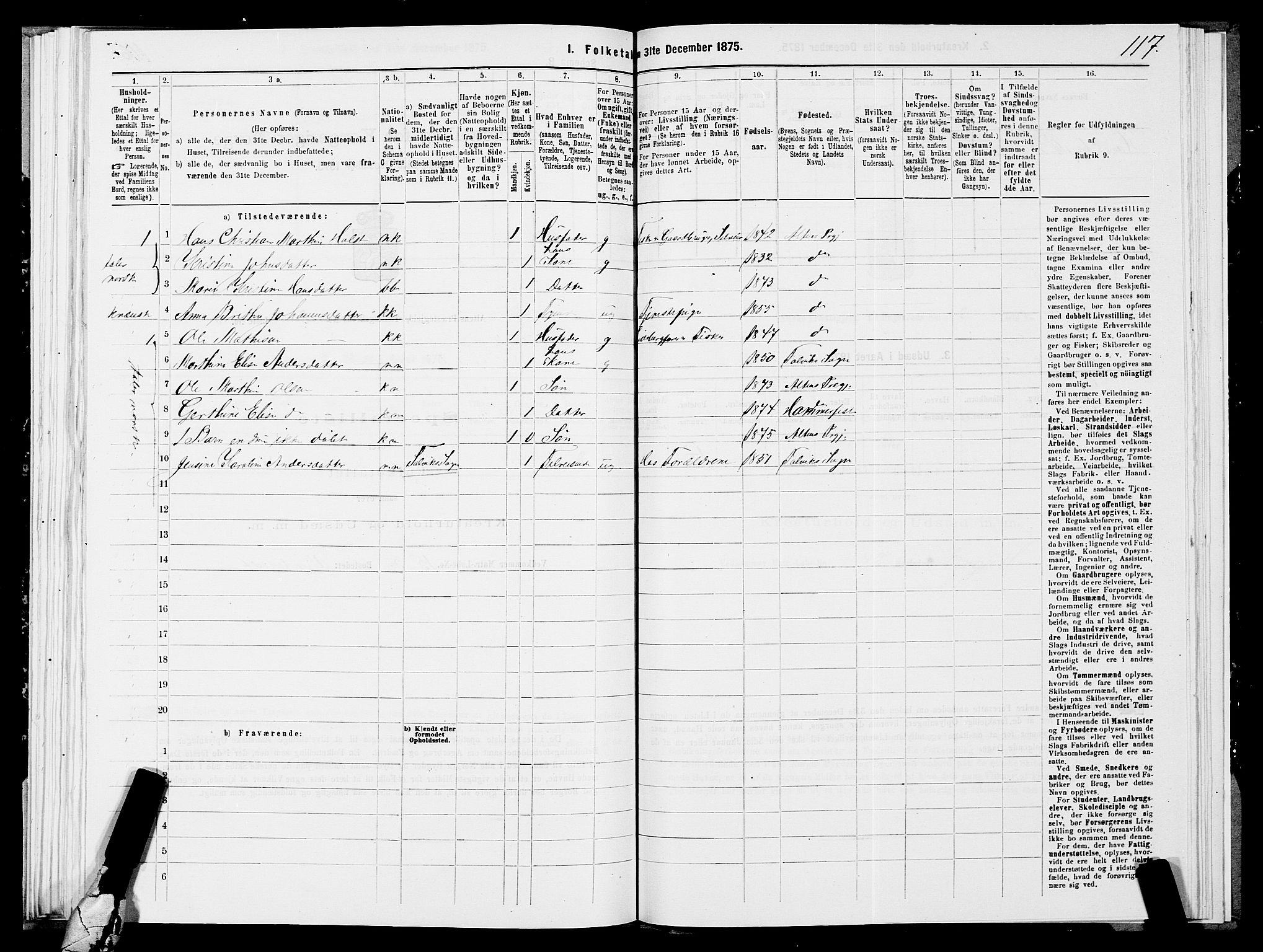 SATØ, 1875 census for 2012P Alta, 1875, p. 1117