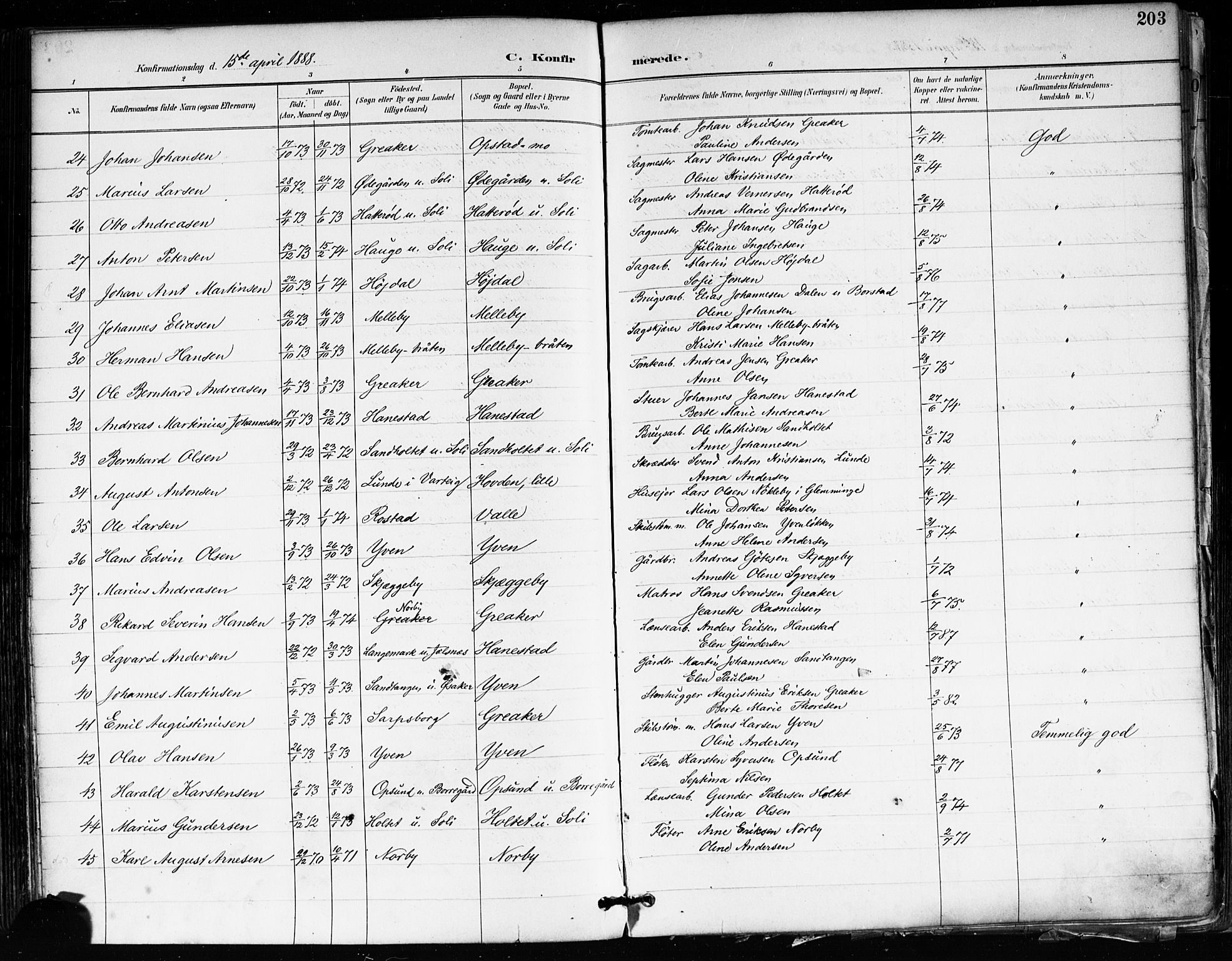 Tune prestekontor Kirkebøker, SAO/A-2007/F/Fa/L0018: Parish register (official) no. 18, 1887-1898, p. 203