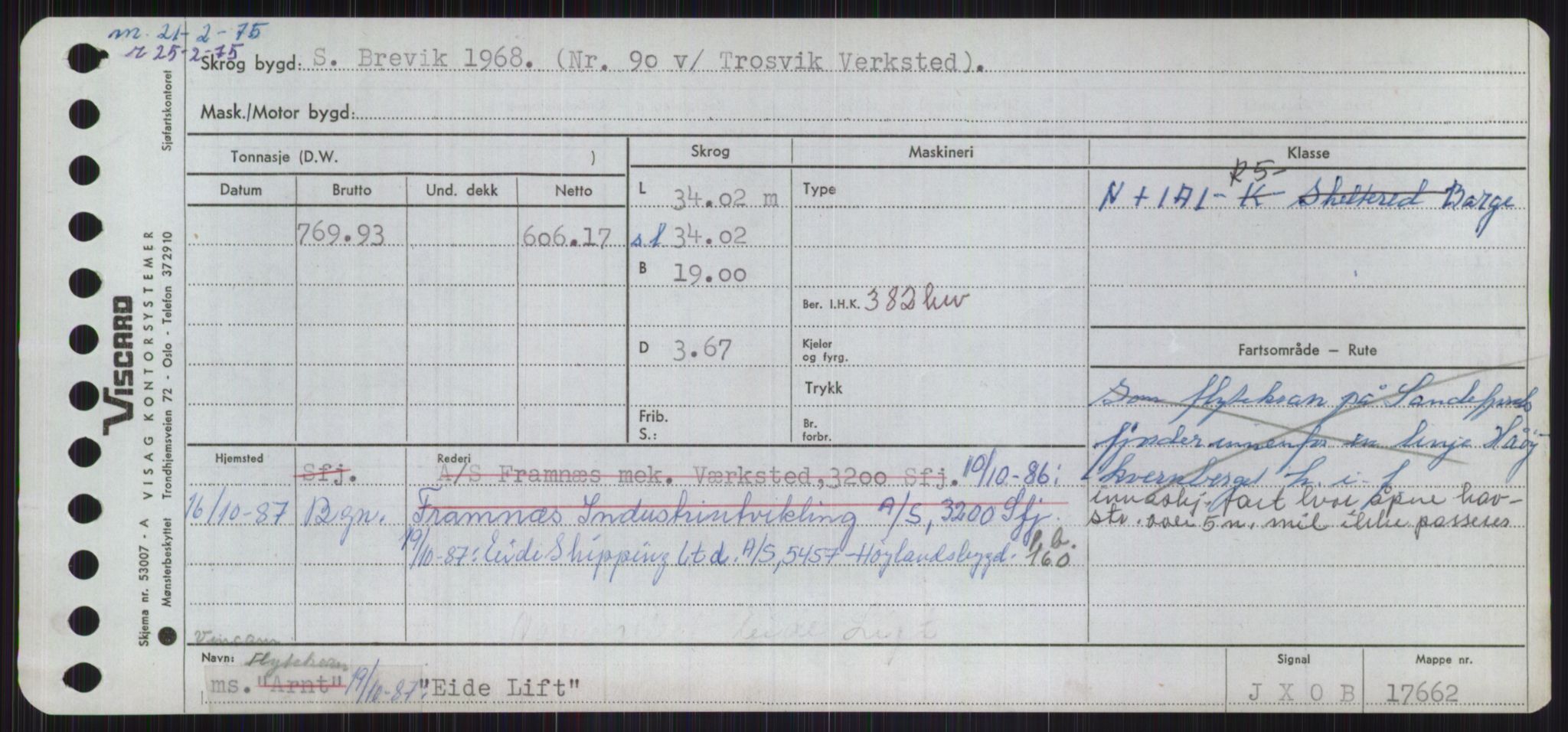 Sjøfartsdirektoratet med forløpere, Skipsmålingen, RA/S-1627/H/Ha/L0001/0002: Fartøy, A-Eig / Fartøy Bjør-Eig, p. 1009