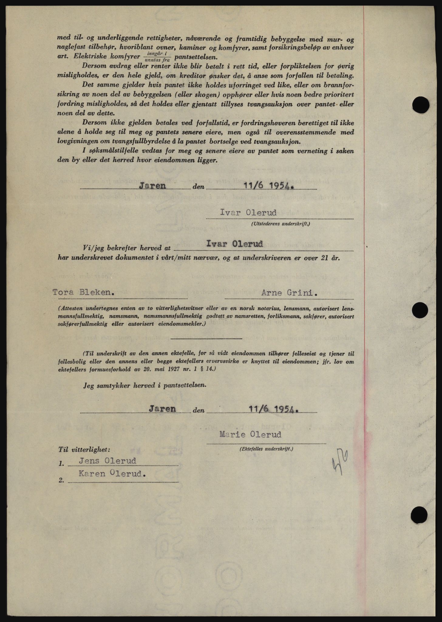 Hadeland og Land tingrett, SAH/TING-010/H/Hb/Hbc/L0030: Mortgage book no. B30, 1954-1954, Diary no: : 1938/1954