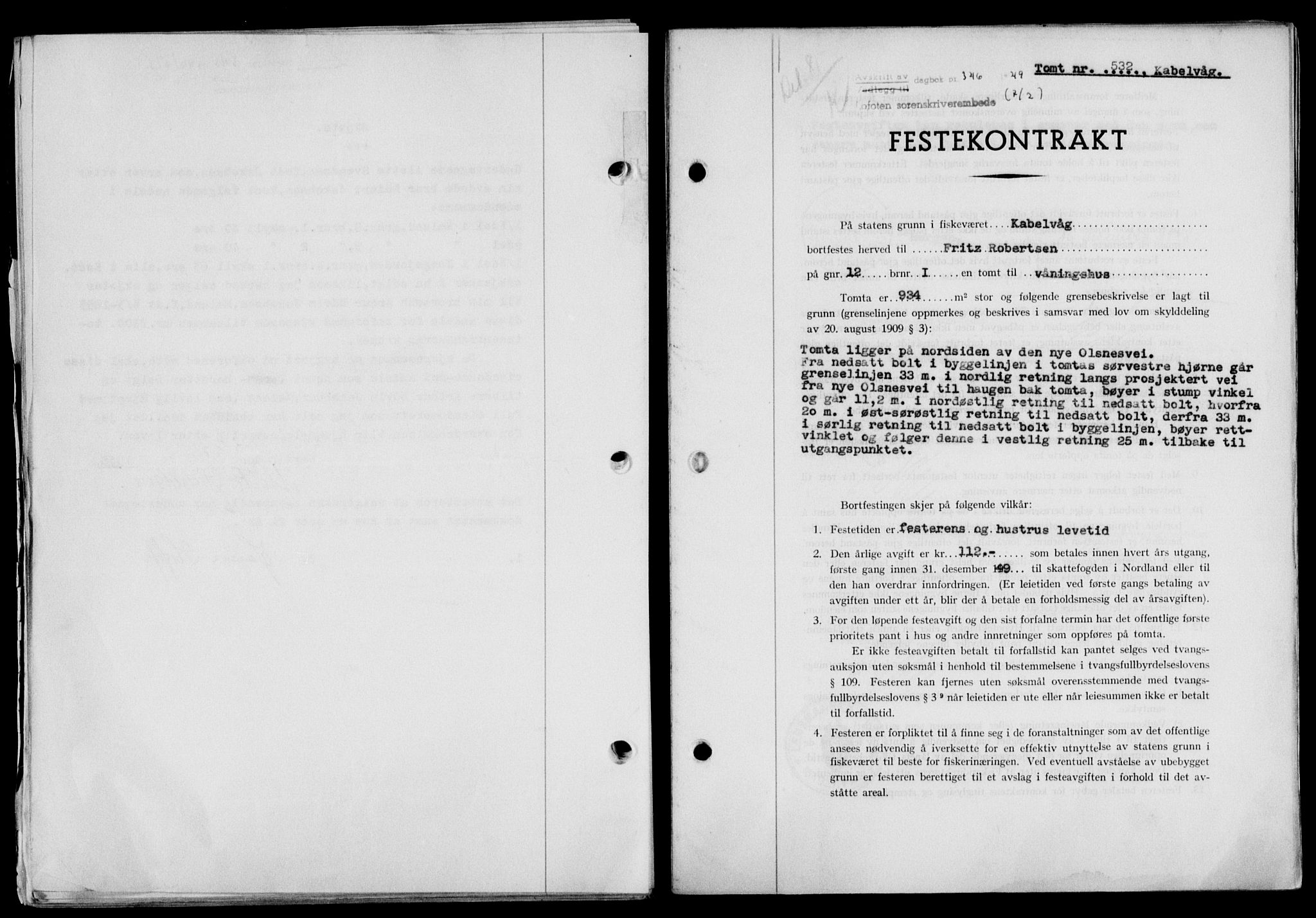 Lofoten sorenskriveri, SAT/A-0017/1/2/2C/L0020a: Mortgage book no. 20a, 1948-1949, Diary no: : 346/1949