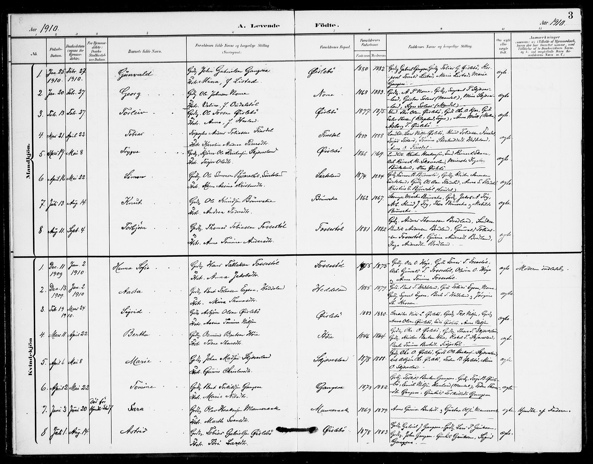 Holum sokneprestkontor, AV/SAK-1111-0022/F/Fa/Fac/L0005: Parish register (official) no. A 5, 1908-1930, p. 3