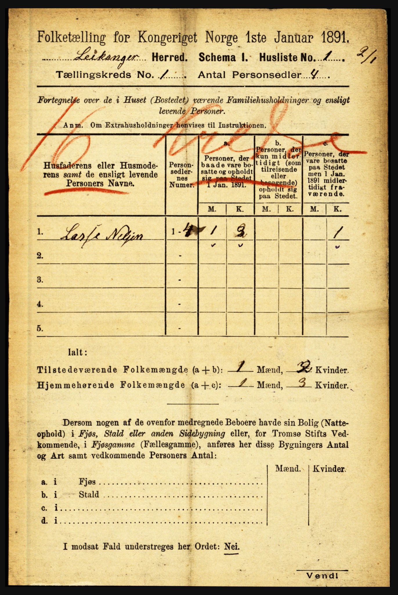 RA, 1891 census for 1419 Leikanger, 1891, p. 42