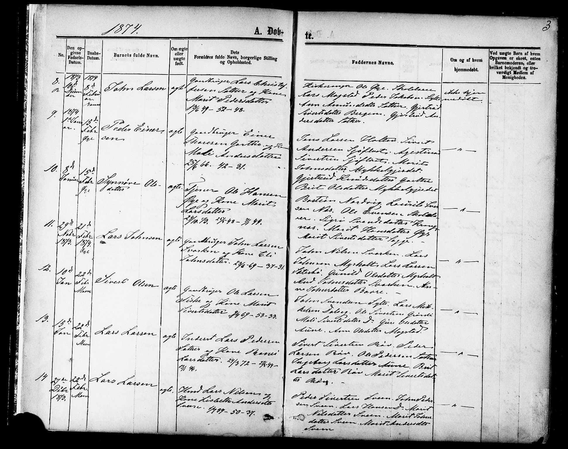 Ministerialprotokoller, klokkerbøker og fødselsregistre - Møre og Romsdal, SAT/A-1454/595/L1046: Parish register (official) no. 595A08, 1874-1884, p. 3
