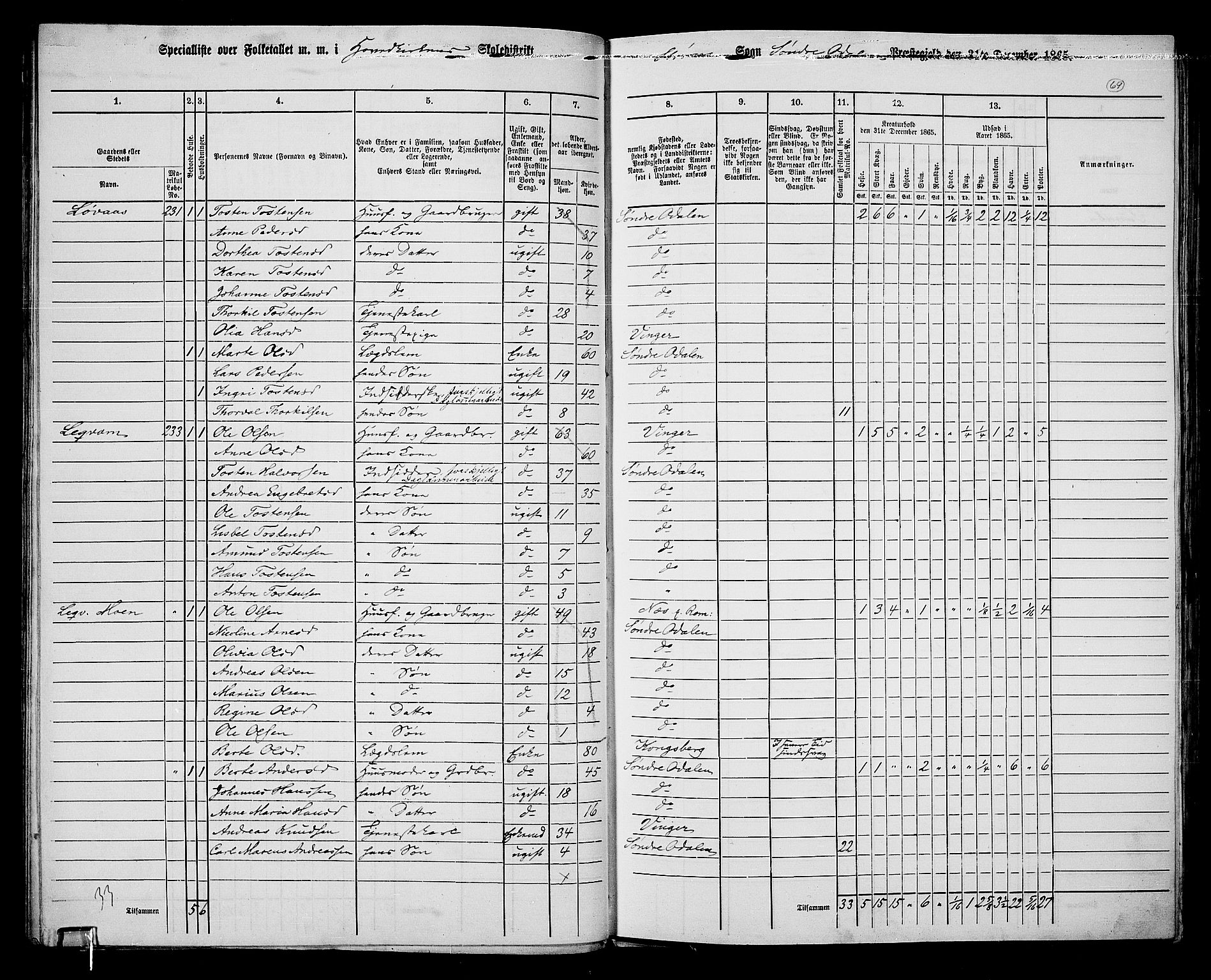 RA, 1865 census for Sør-Odal, 1865, p. 59