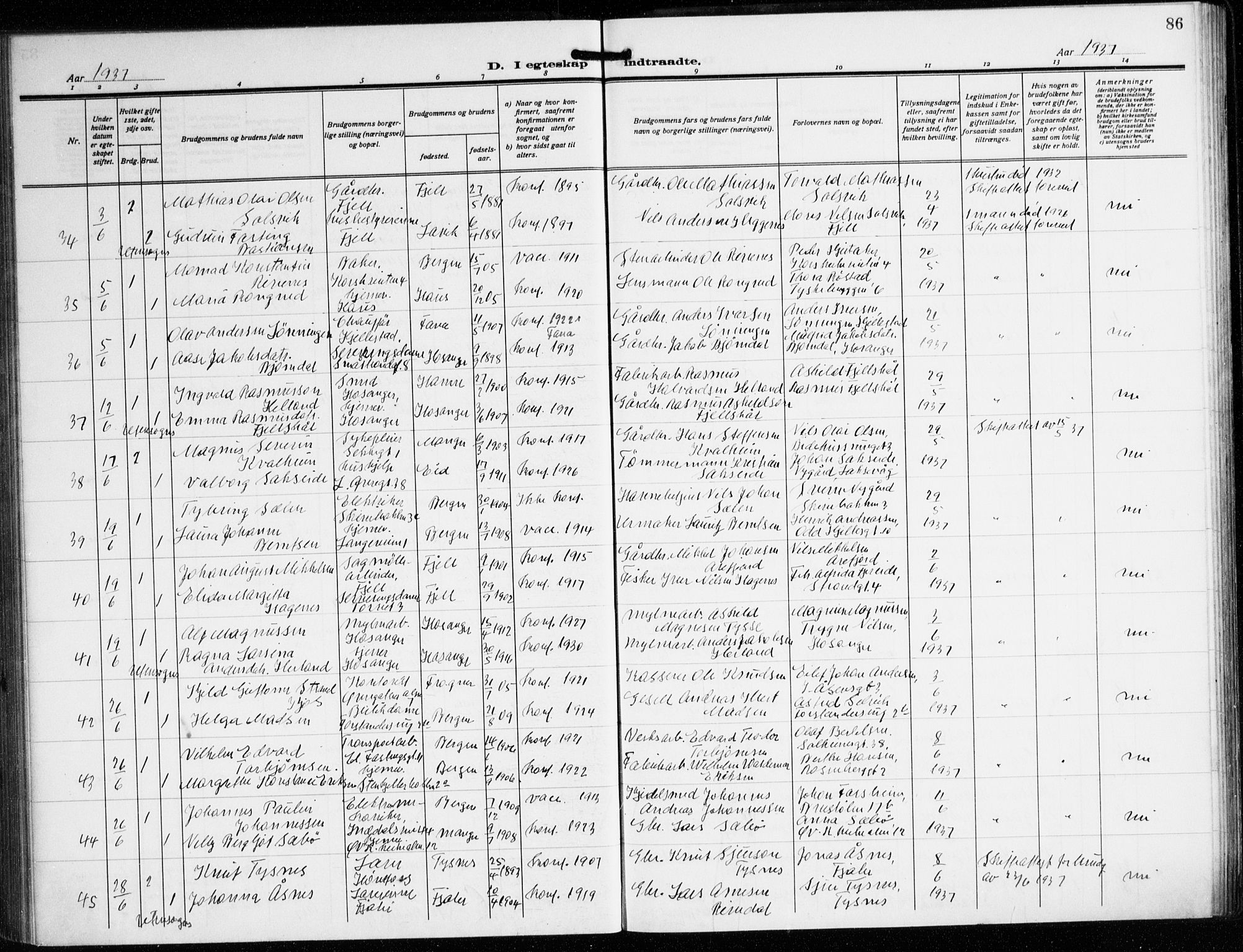 Korskirken sokneprestembete, AV/SAB-A-76101/H/Hab: Parish register (copy) no. D 5, 1926-1944, p. 86