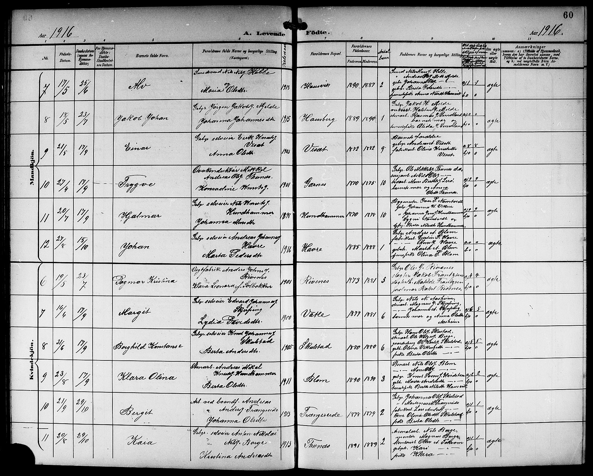 Haus sokneprestembete, AV/SAB-A-75601/H/Hab: Parish register (copy) no. B 4, 1900-1921, p. 60