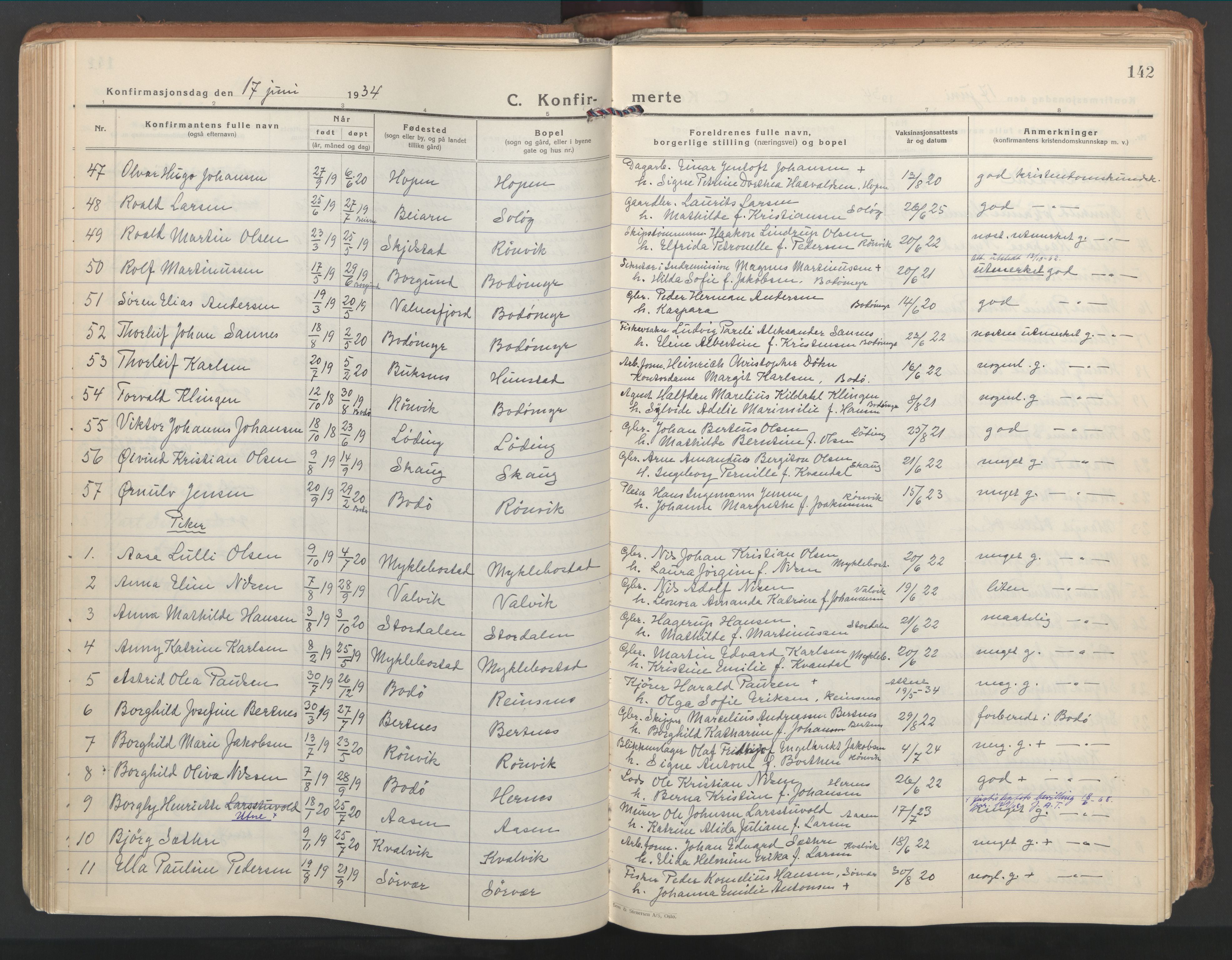 Ministerialprotokoller, klokkerbøker og fødselsregistre - Nordland, SAT/A-1459/802/L0061: Parish register (official) no. 802A08, 1933-1946, p. 142