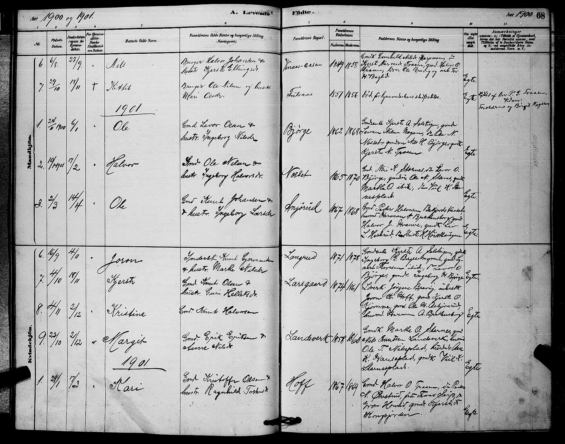 Rollag kirkebøker, SAKO/A-240/G/Ga/L0004: Parish register (copy) no. I 4, 1878-1903, p. 68