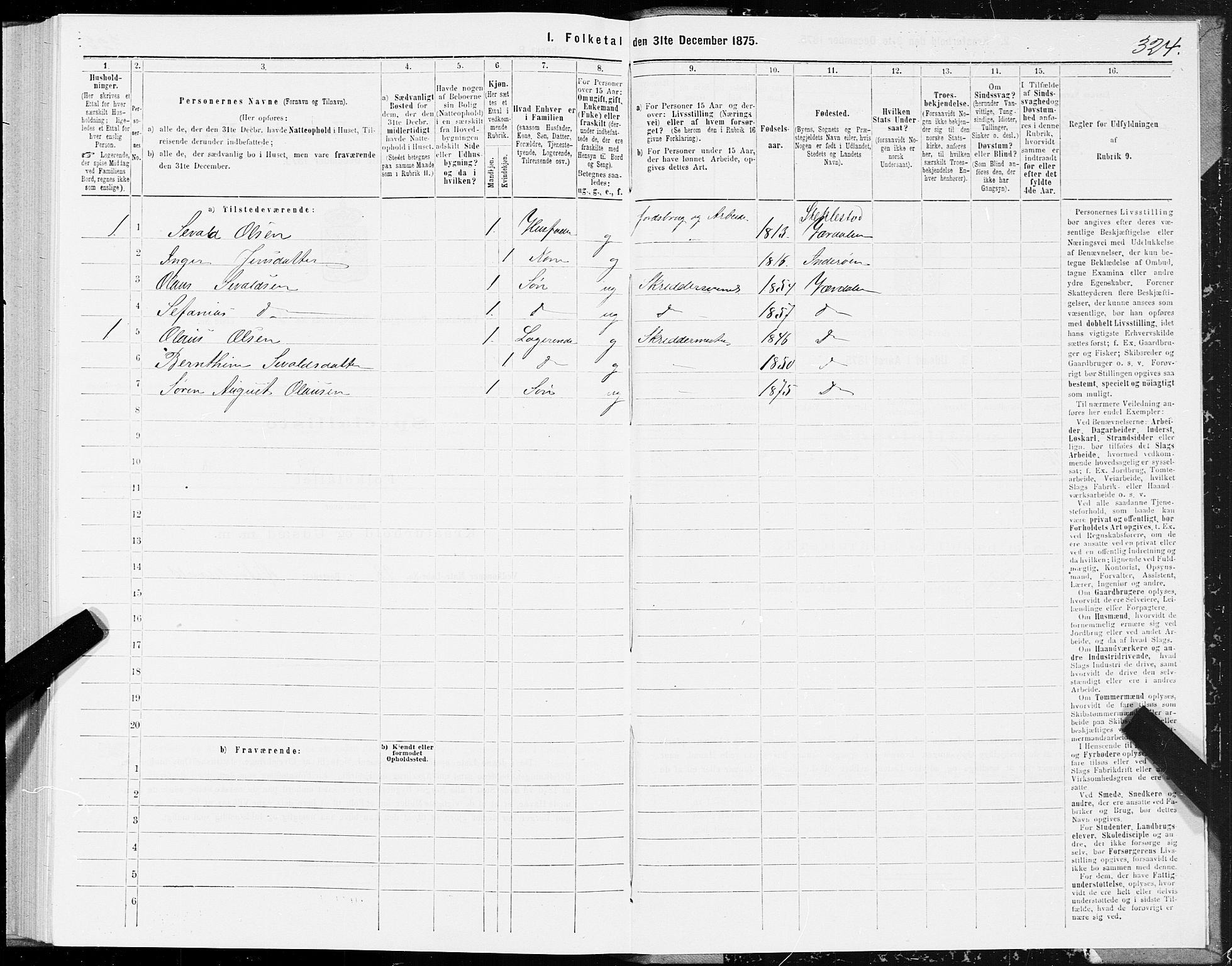 SAT, 1875 census for 1721P Verdal, 1875, p. 2324