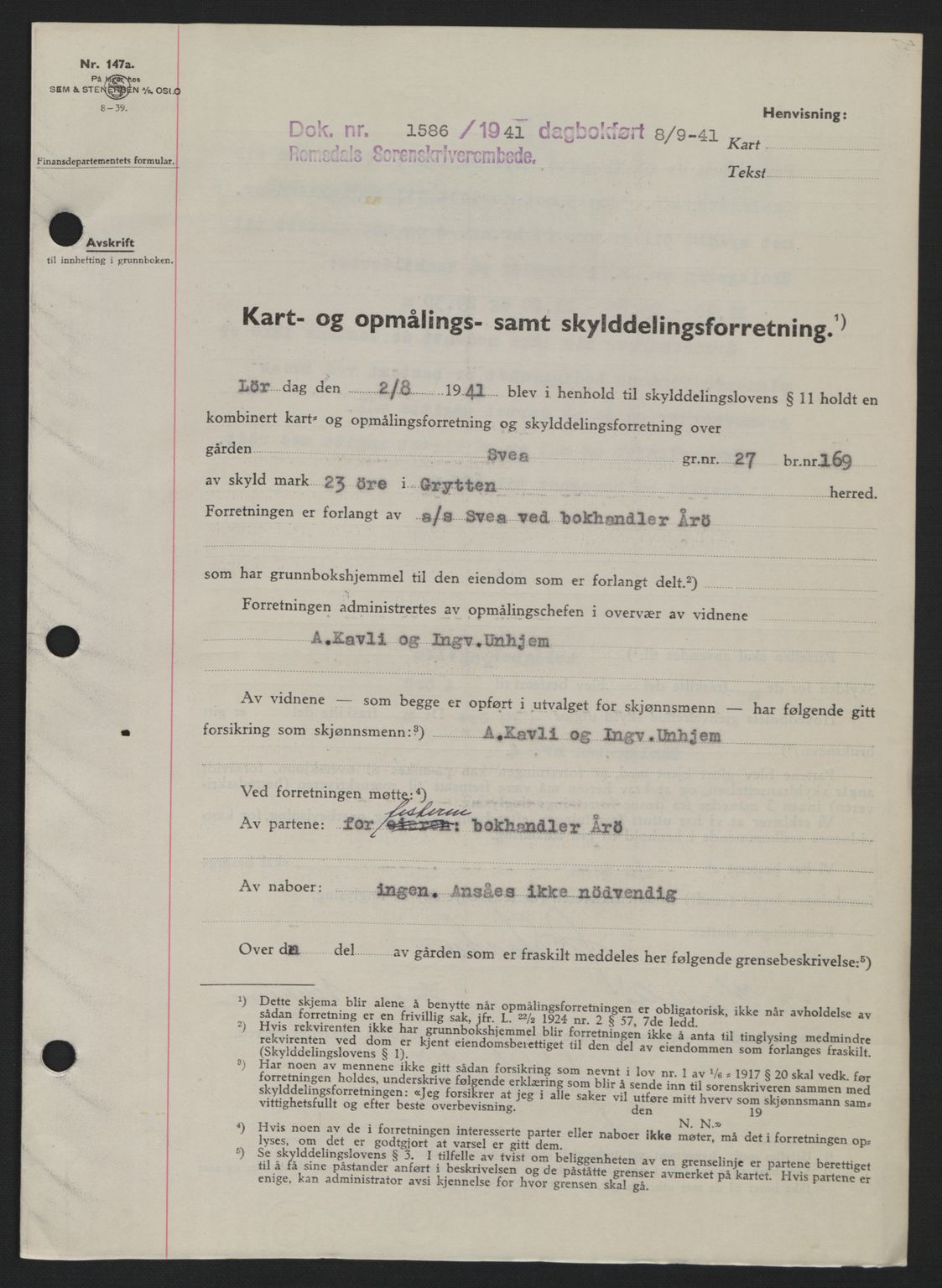 Romsdal sorenskriveri, AV/SAT-A-4149/1/2/2C: Mortgage book no. A10, 1941-1941, Diary no: : 1586/1941