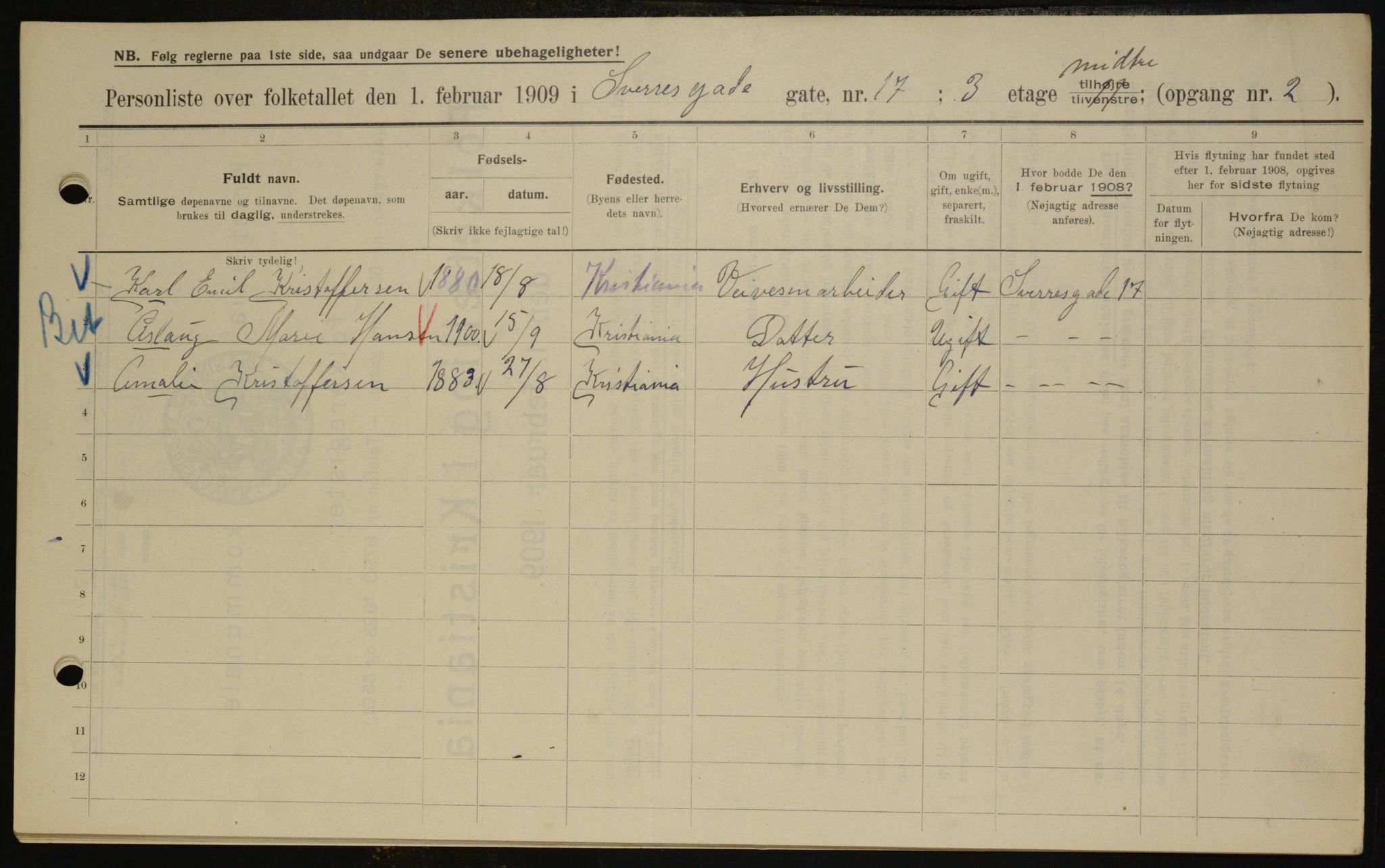 OBA, Municipal Census 1909 for Kristiania, 1909, p. 95861