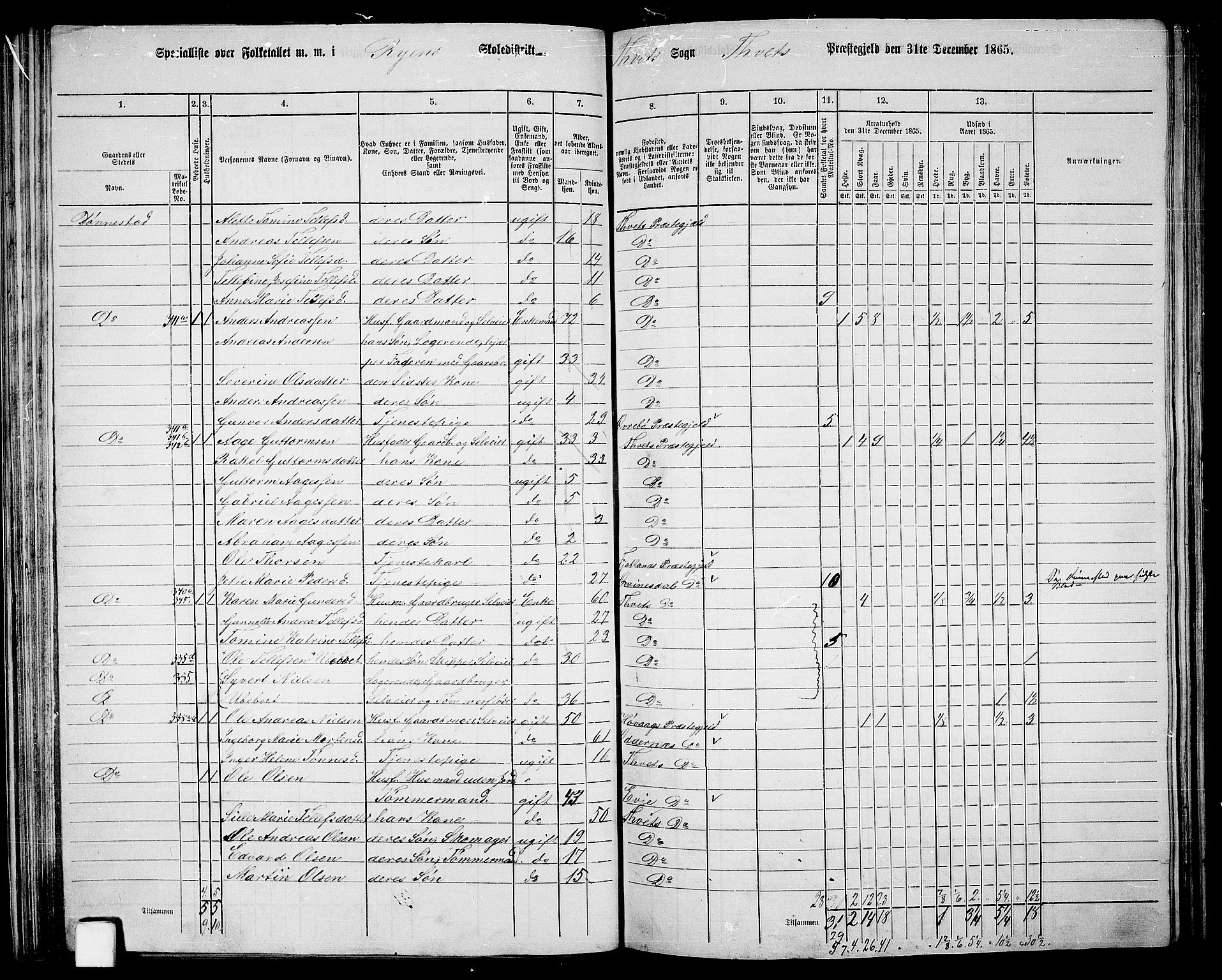 RA, 1865 census for Tveit, 1865, p. 49