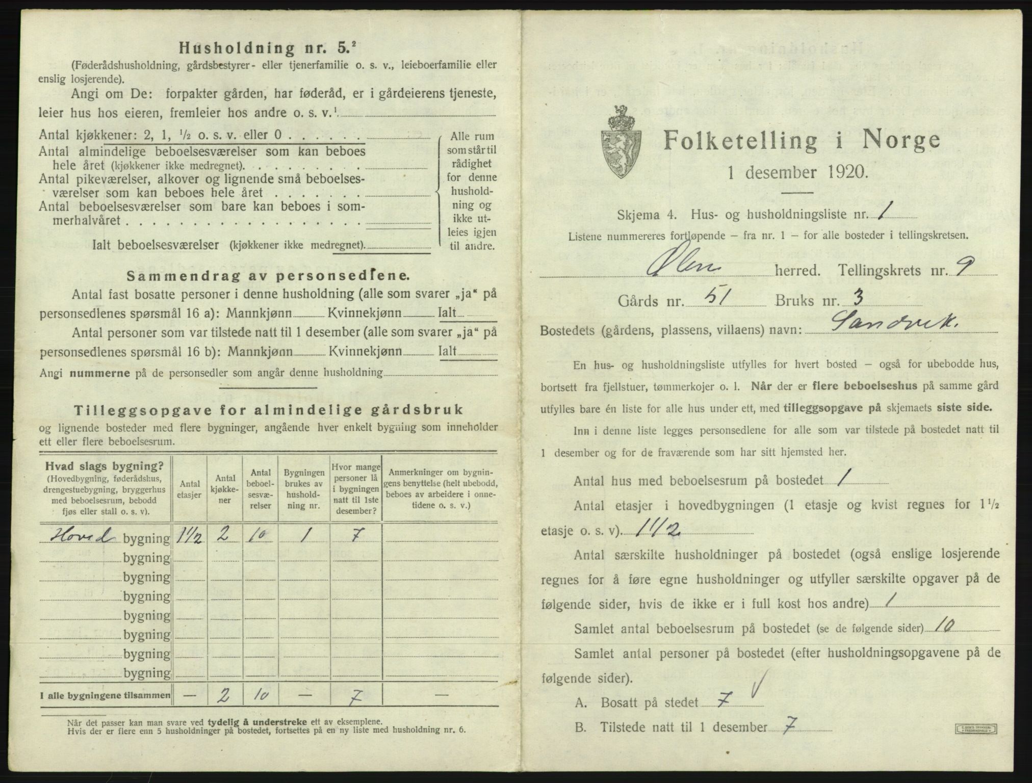 SAB, 1920 census for Ølen, 1920, p. 669