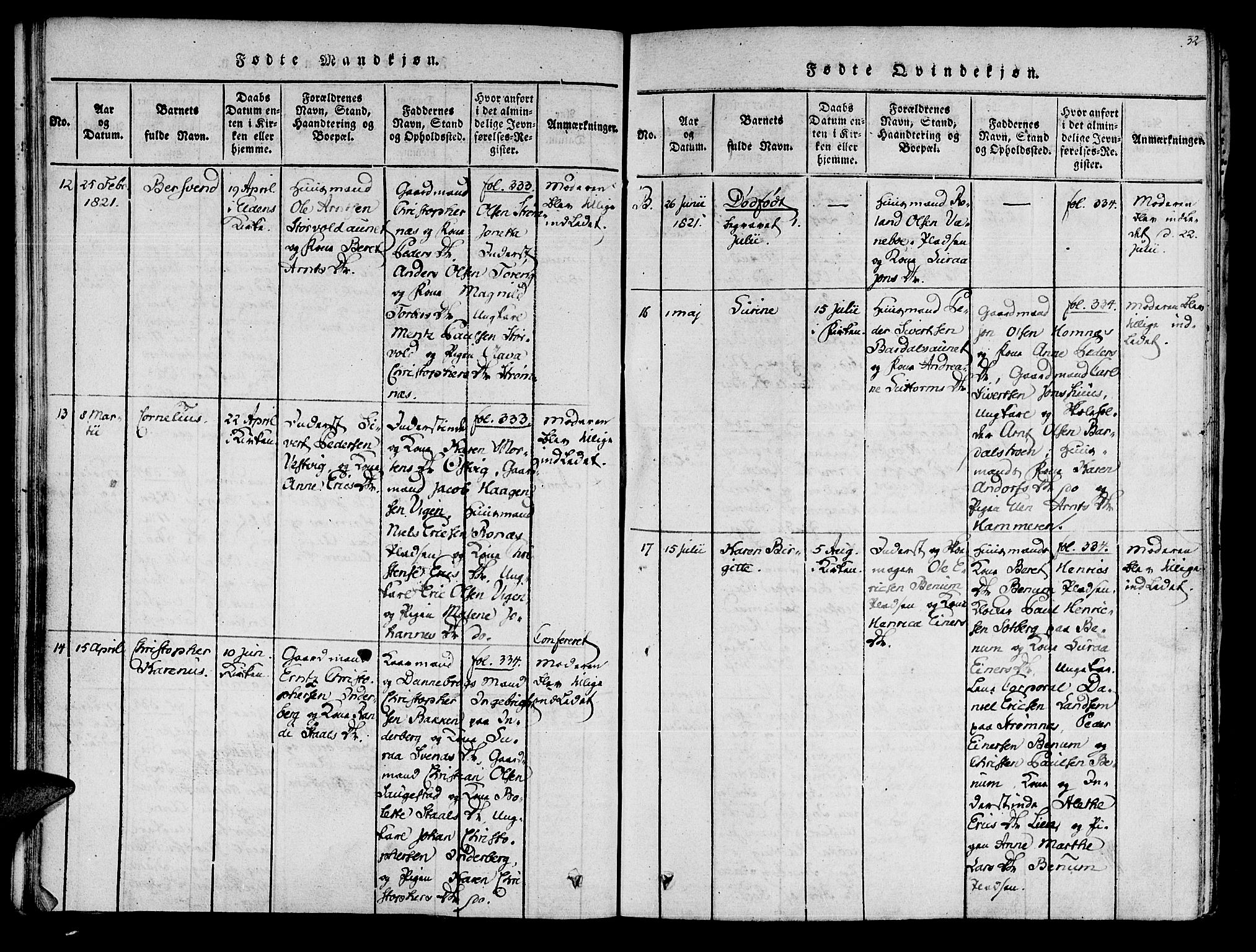 Ministerialprotokoller, klokkerbøker og fødselsregistre - Nord-Trøndelag, SAT/A-1458/741/L0387: Parish register (official) no. 741A03 /1, 1817-1822, p. 32