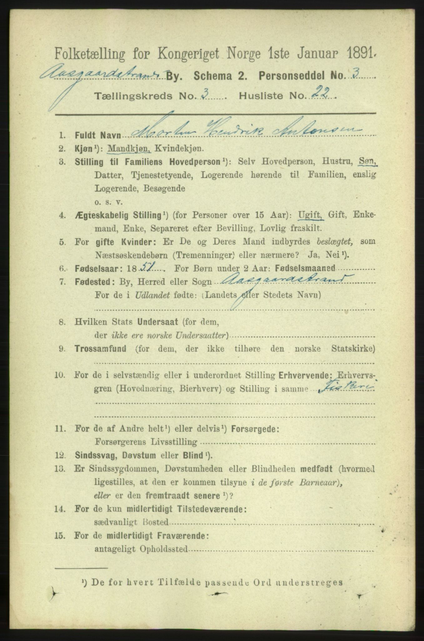 RA, 1891 census for 0704 Åsgårdstrand, 1891, p. 598