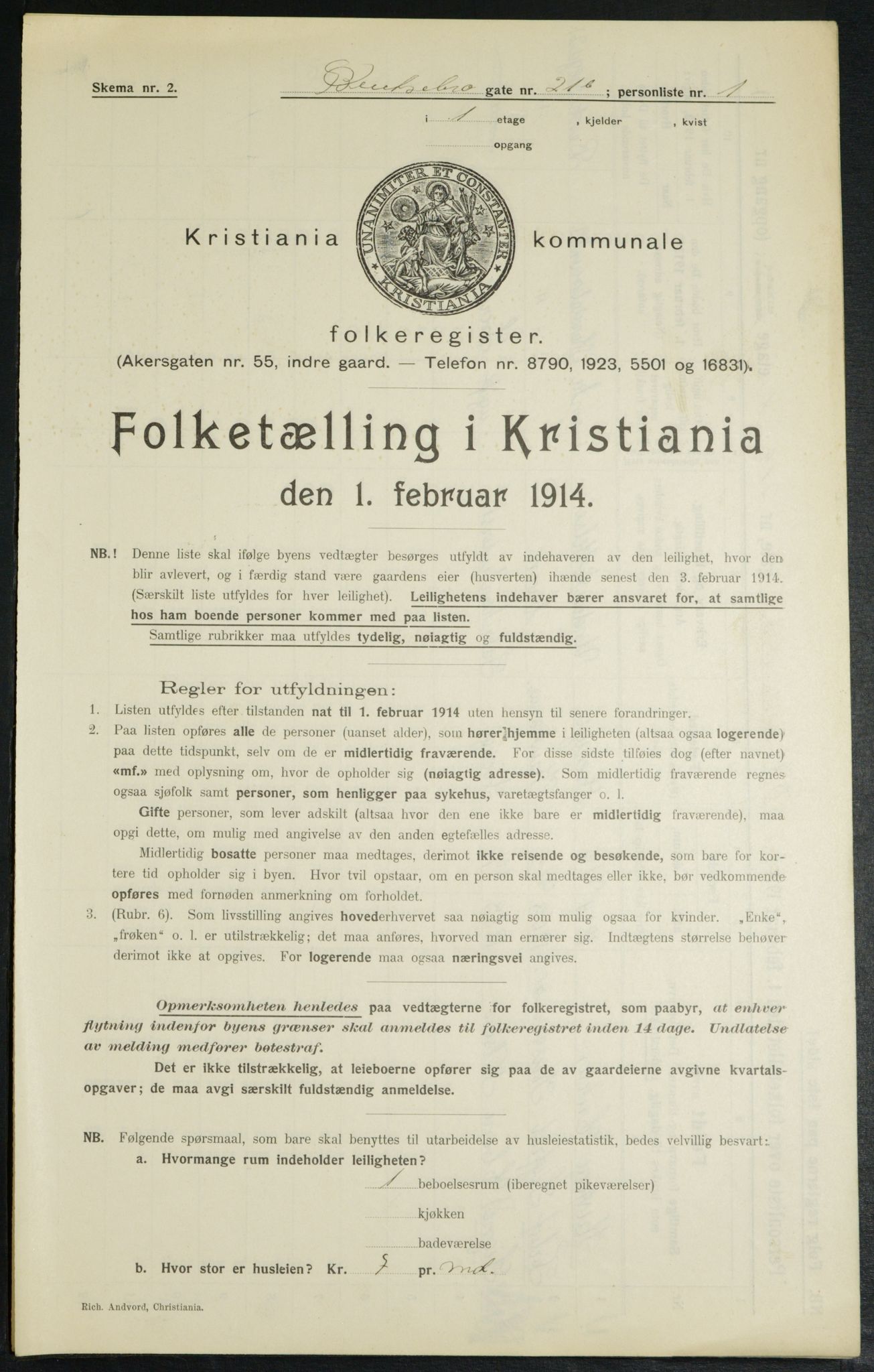 OBA, Municipal Census 1914 for Kristiania, 1914, p. 3494