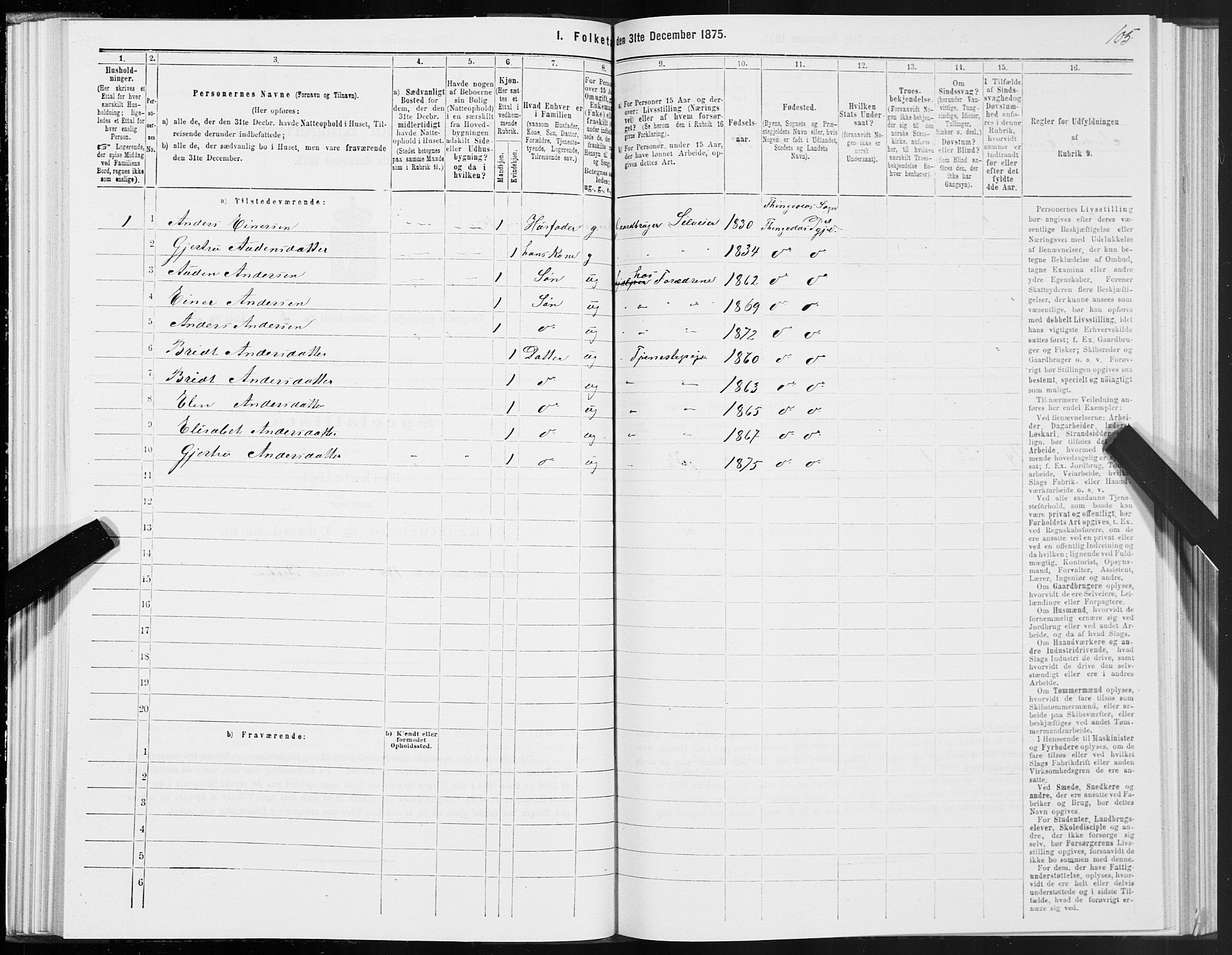 SAT, 1875 census for 1560P Tingvoll, 1875, p. 2105