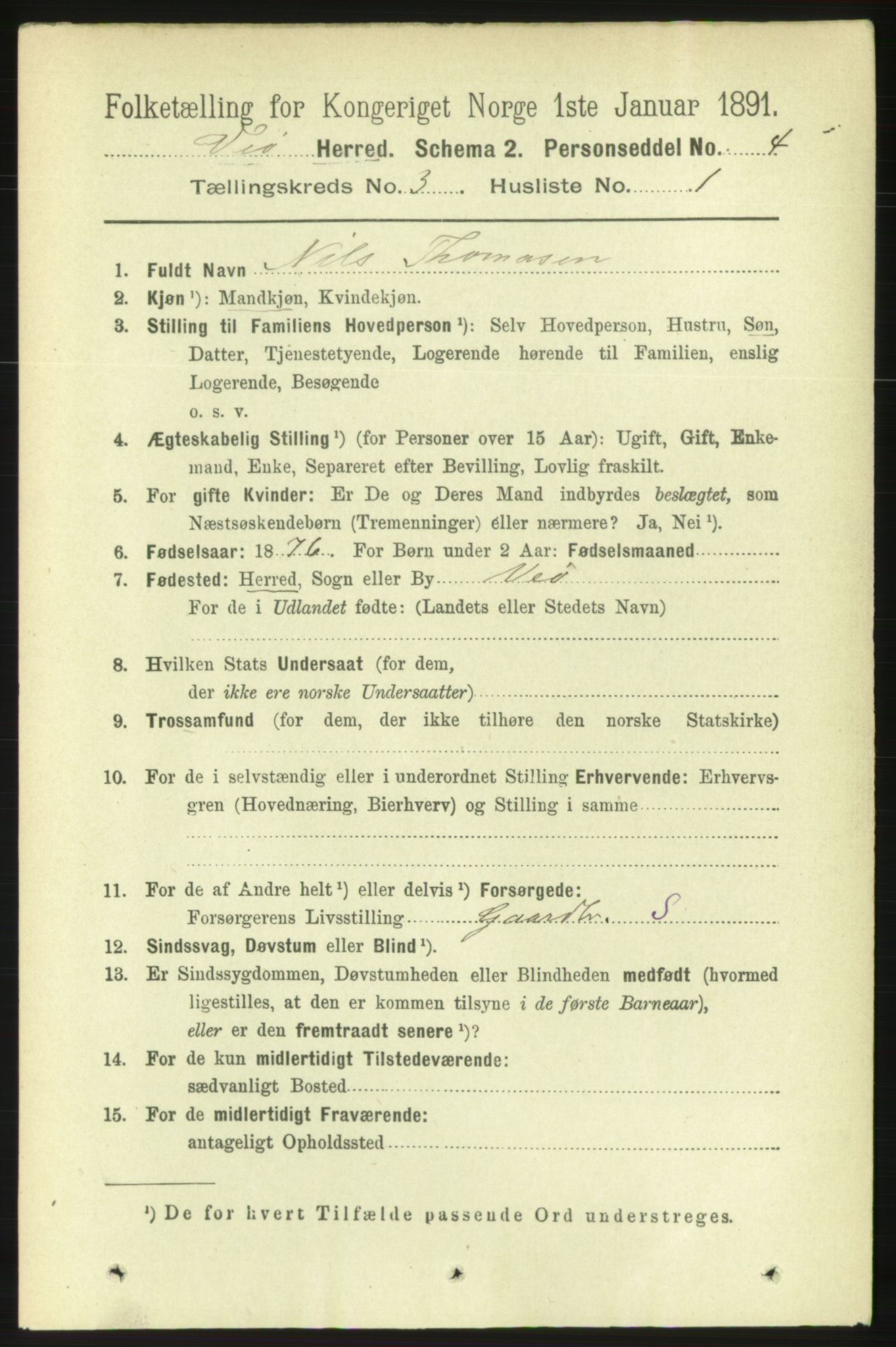 RA, 1891 census for 1541 Veøy, 1891, p. 1424