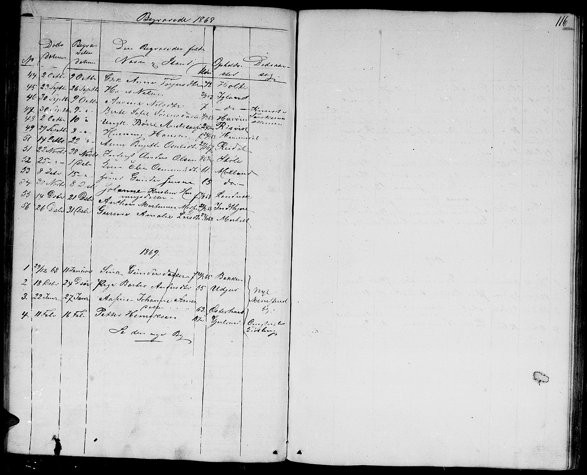 Hommedal sokneprestkontor, AV/SAK-1111-0023/F/Fb/Fbb/L0005: Parish register (copy) no. B 5, 1850-1869, p. 116