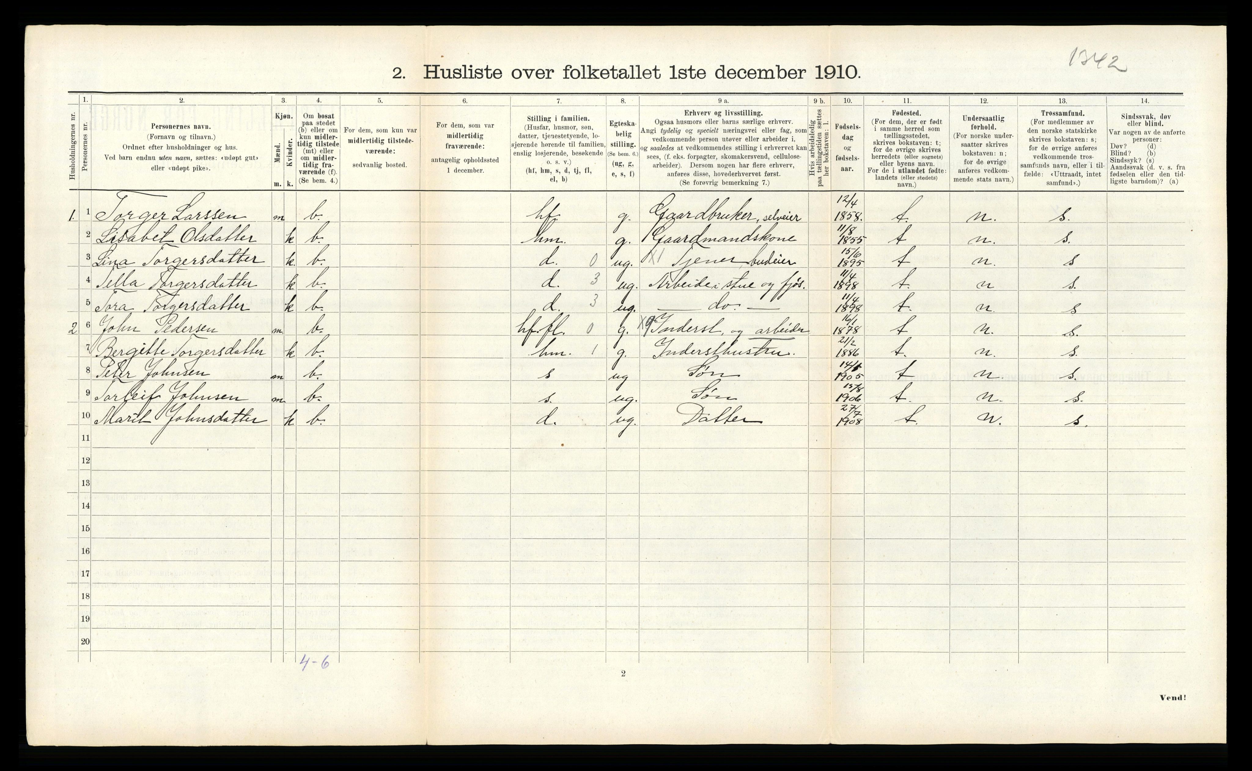 RA, 1910 census for Meråker, 1910, p. 539