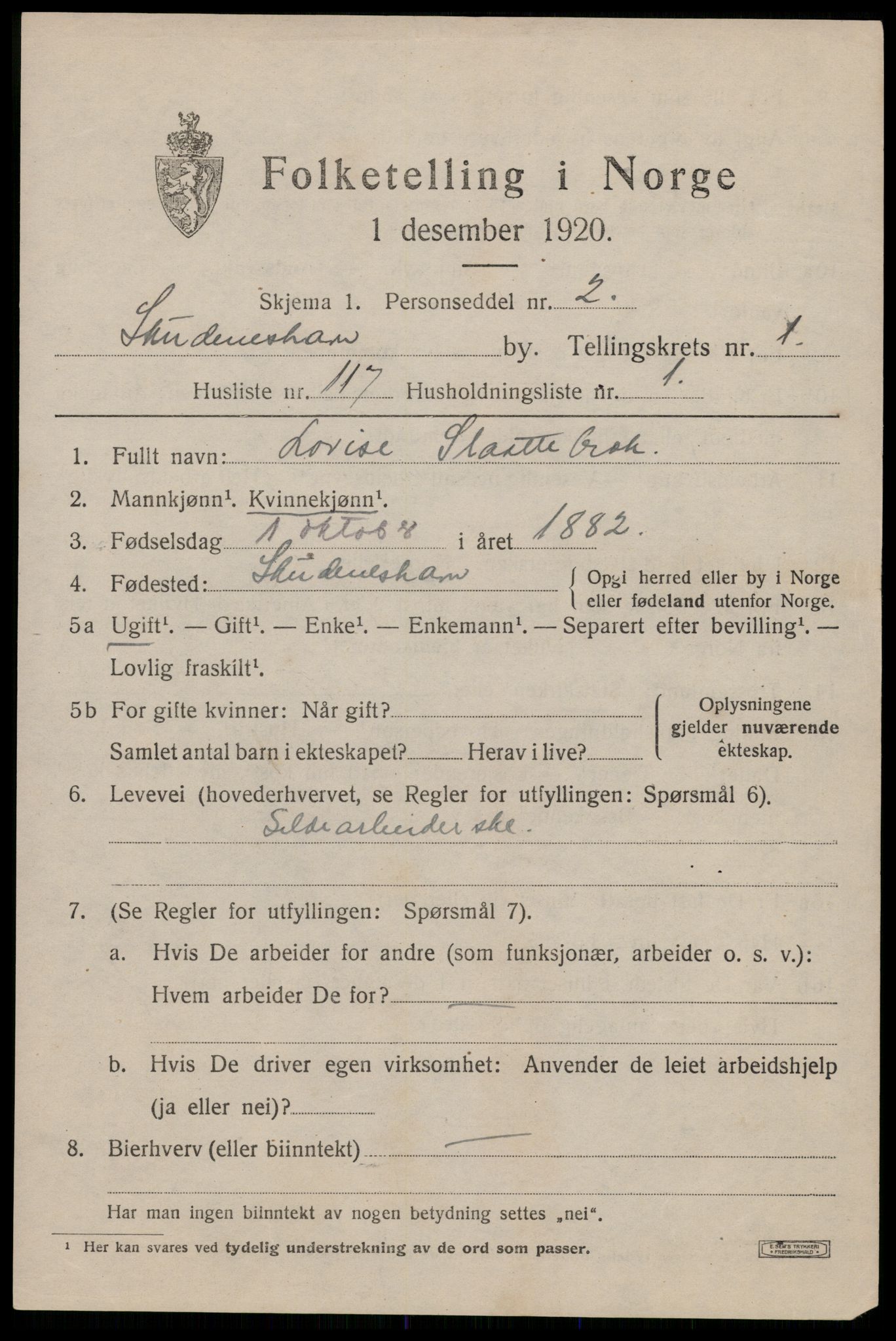 SAST, 1920 census for Skudeneshavn, 1920, p. 2456