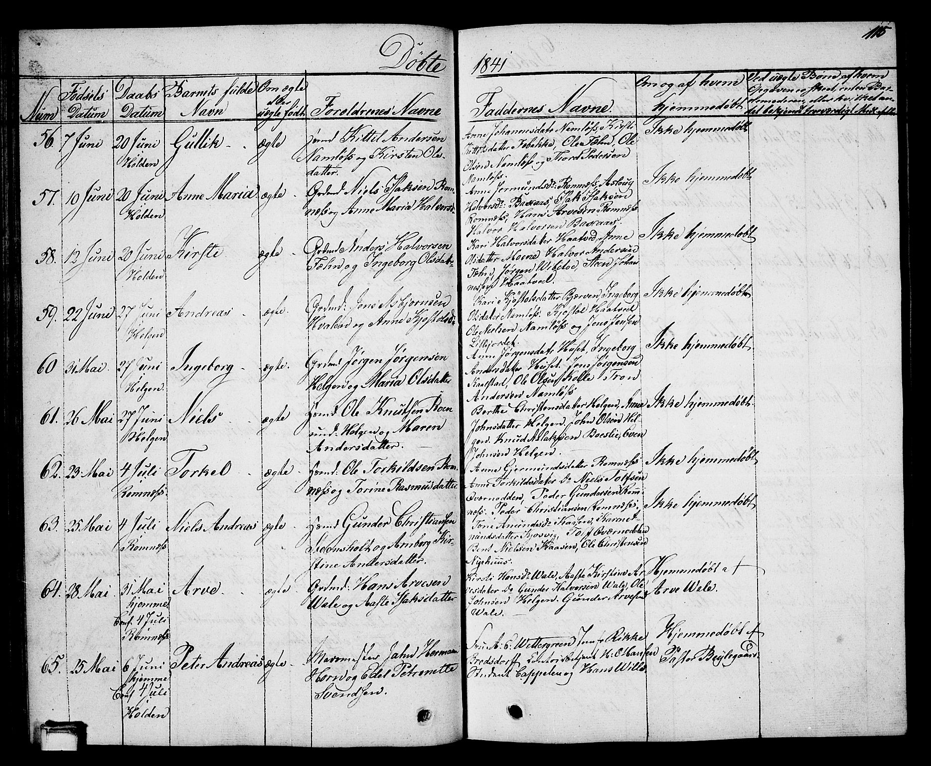 Holla kirkebøker, SAKO/A-272/G/Ga/L0002: Parish register (copy) no. I 2, 1830-1848, p. 115