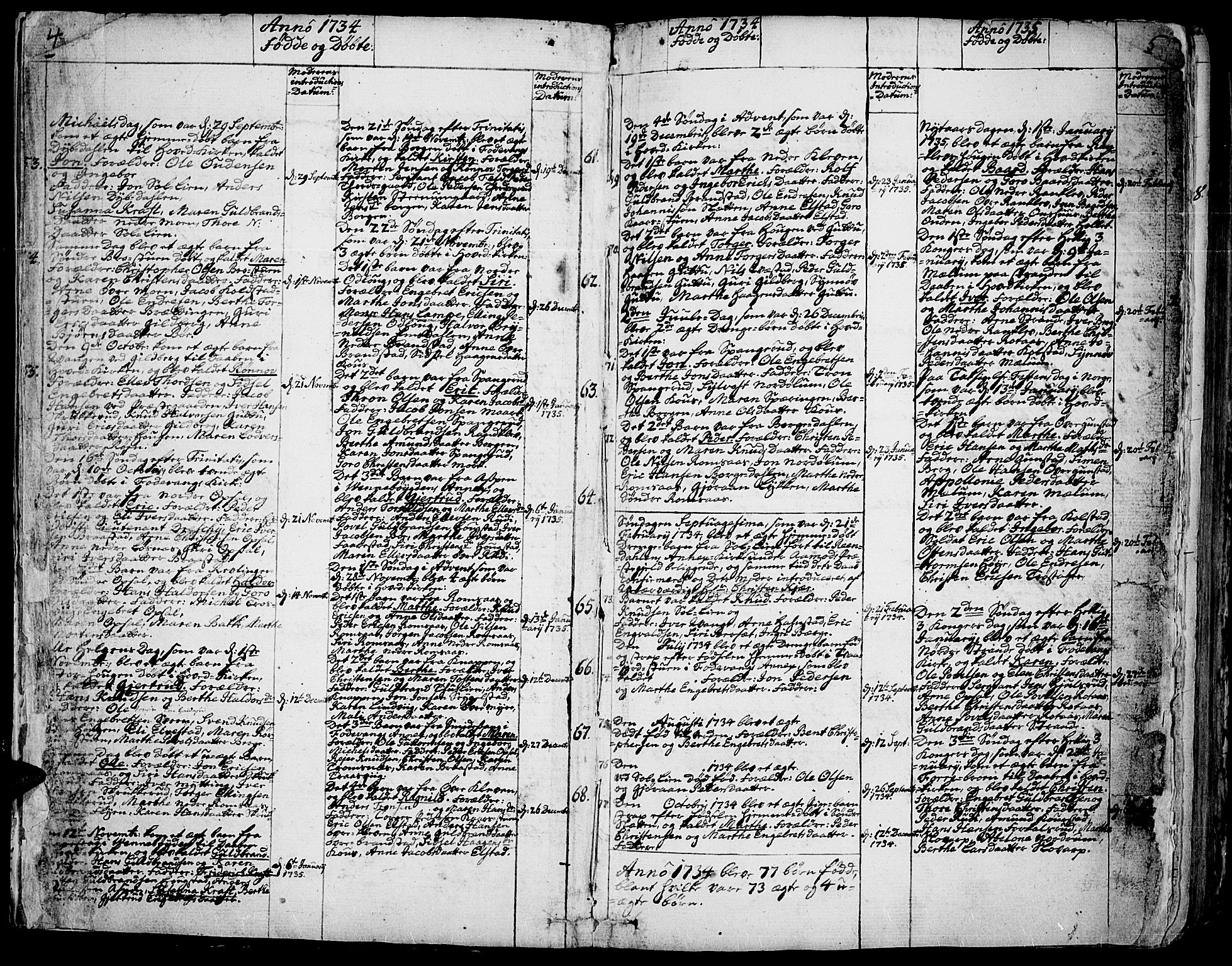 Ringebu prestekontor, SAH/PREST-082/H/Ha/Haa/L0002: Parish register (official) no. 2, 1734-1780, p. 4-5