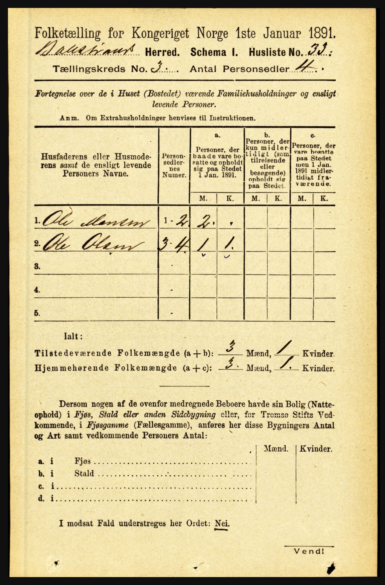 RA, 1891 census for 1418 Balestrand, 1891, p. 590