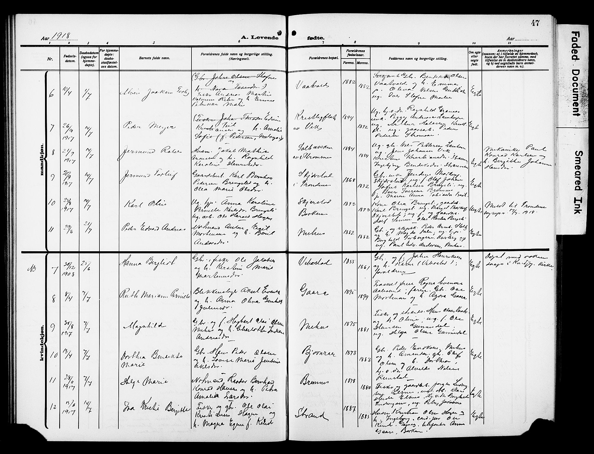 Kvæfjord sokneprestkontor, AV/SATØ-S-1323/G/Ga/Gab/L0006klokker: Parish register (copy) no. 6, 1912-1931, p. 47