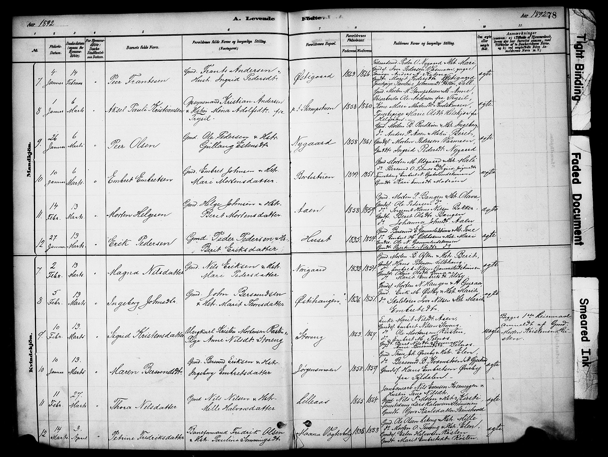 Tynset prestekontor, SAH/PREST-058/H/Ha/Hab/L0006: Parish register (copy) no. 6, 1880-1899, p. 78