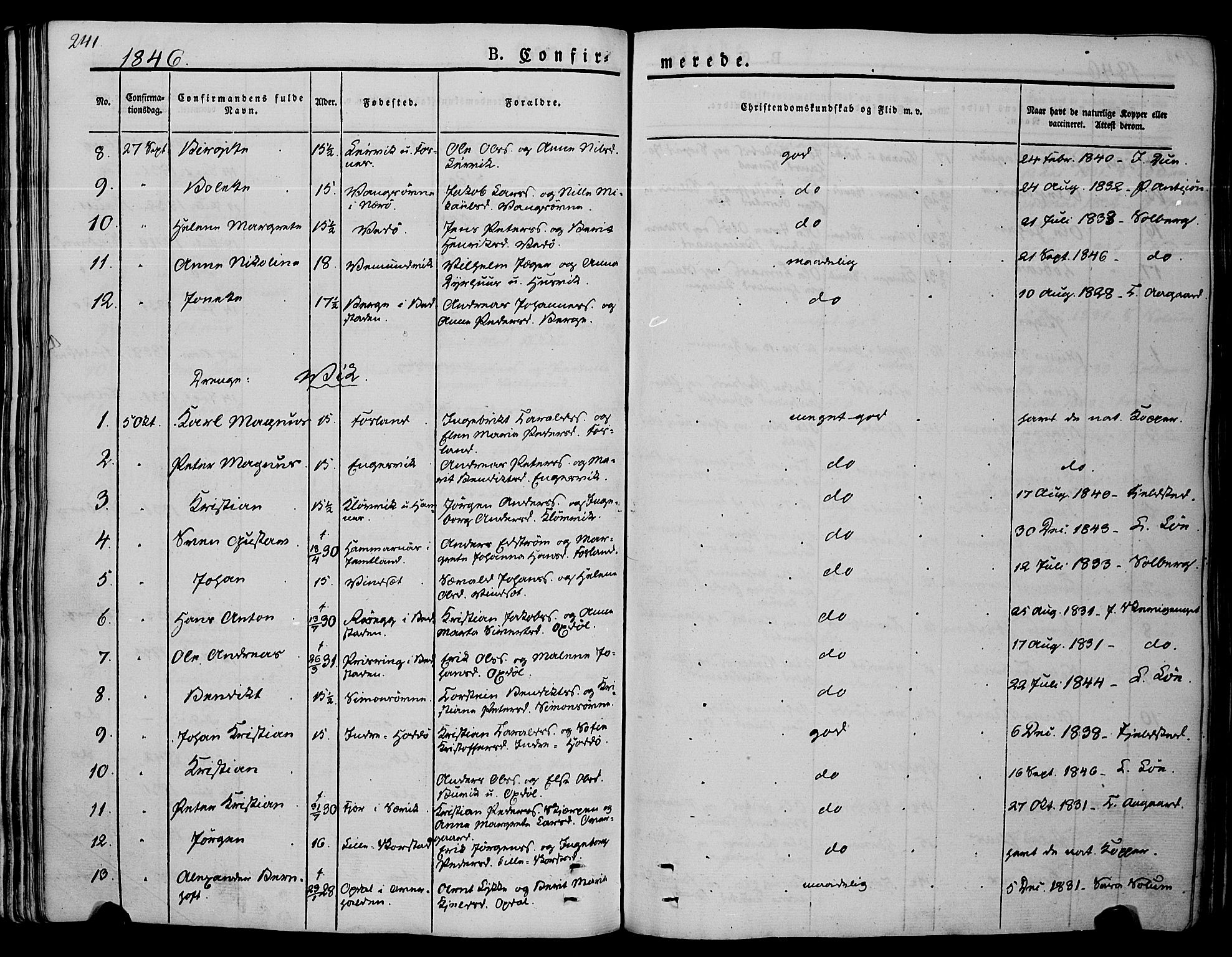 Ministerialprotokoller, klokkerbøker og fødselsregistre - Nord-Trøndelag, AV/SAT-A-1458/773/L0614: Parish register (official) no. 773A05, 1831-1856, p. 241