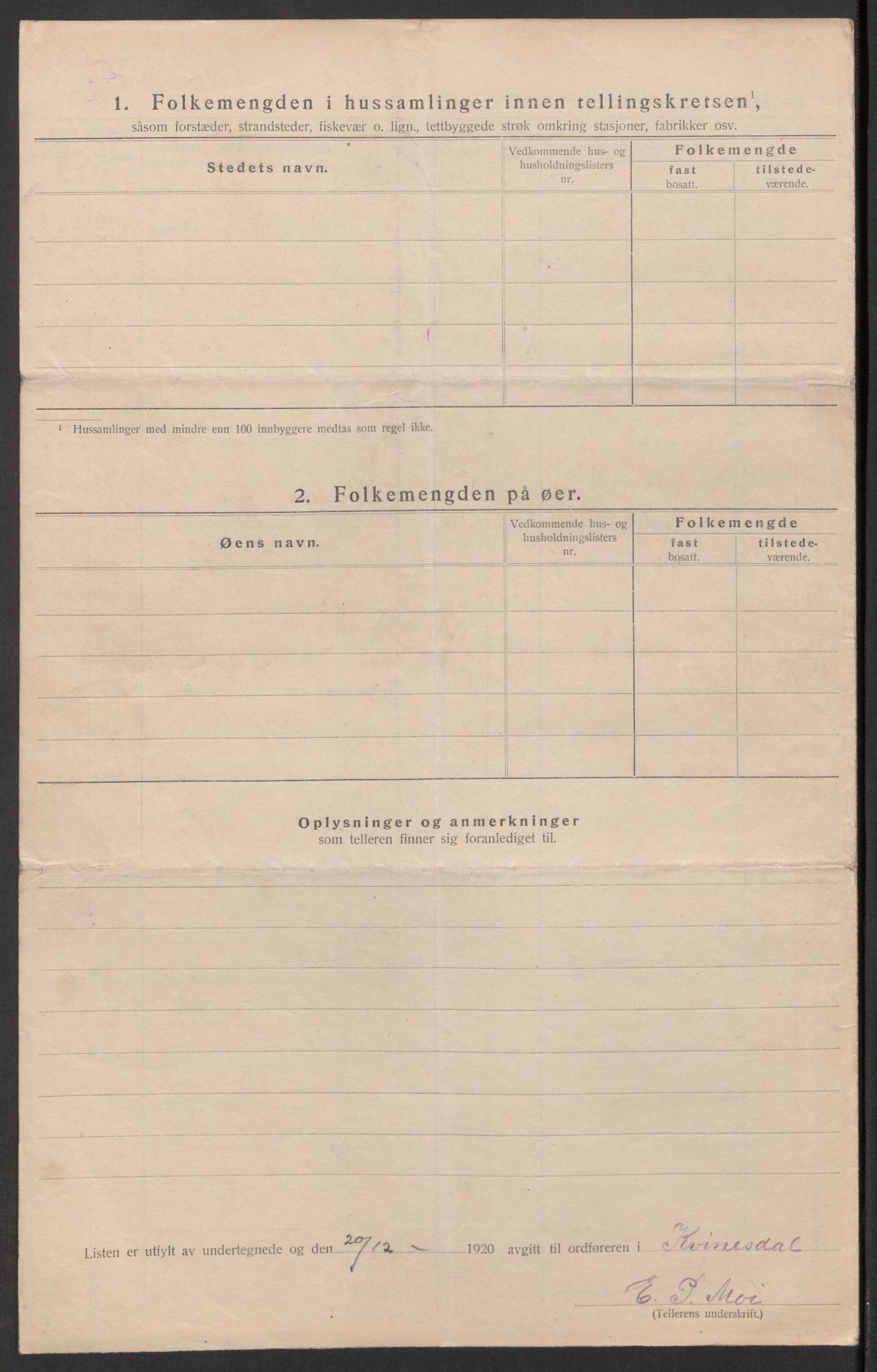 SAK, 1920 census for Kvinesdal, 1920, p. 14