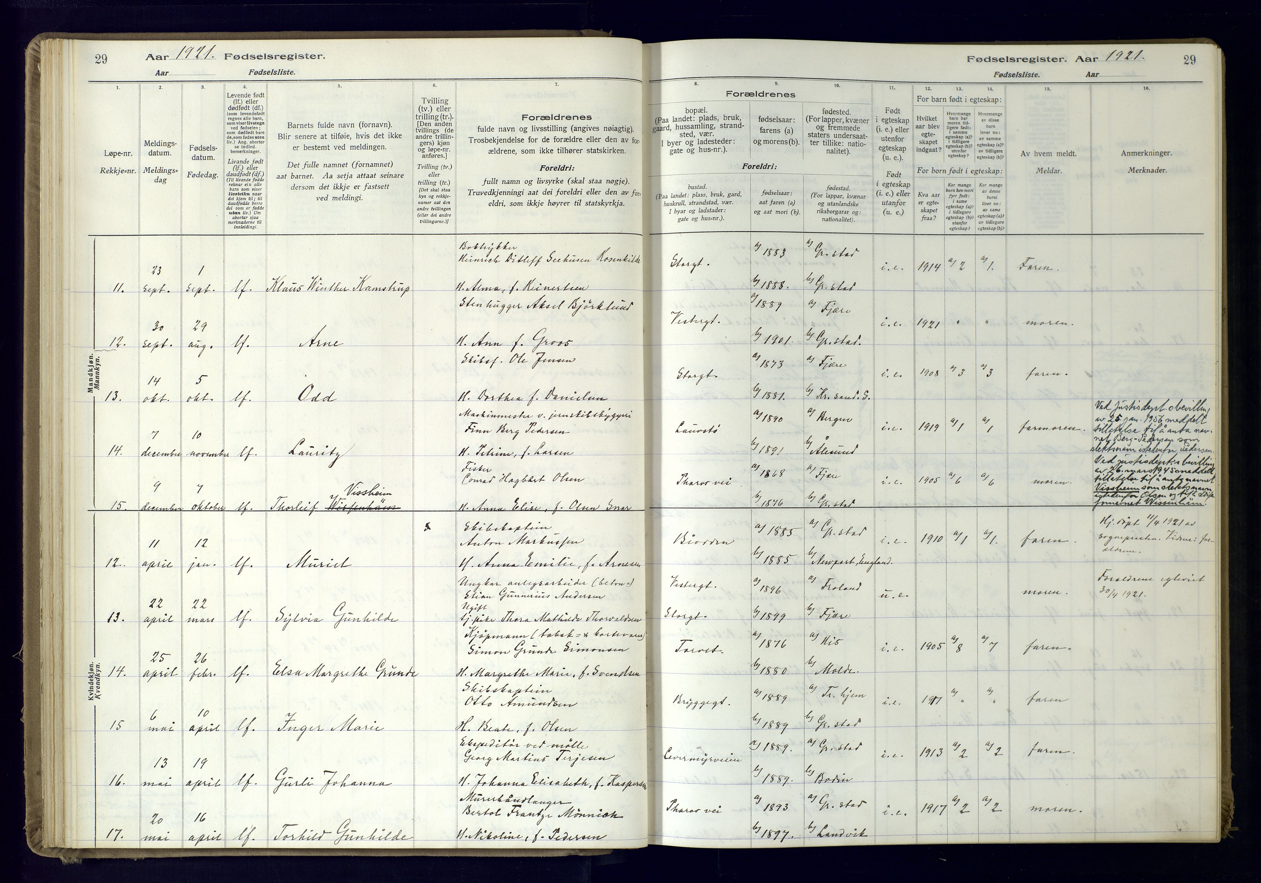 Grimstad sokneprestkontor, AV/SAK-1111-0017/J/Ja/L0001: Birth register no. 1, 1916-1960, p. 29