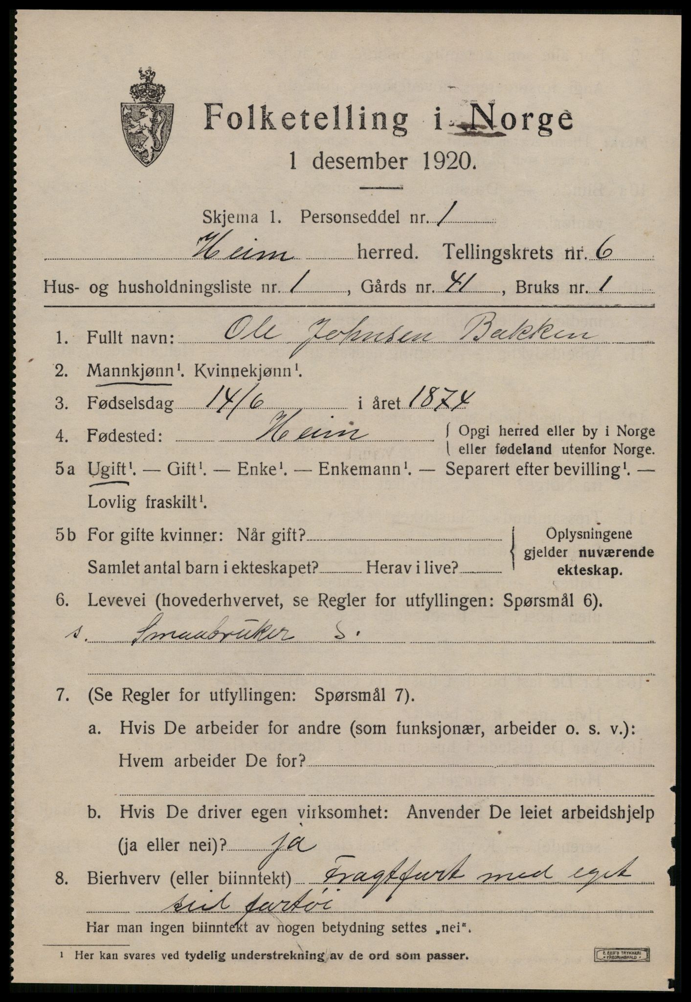 SAT, 1920 census for Heim, 1920, p. 2915