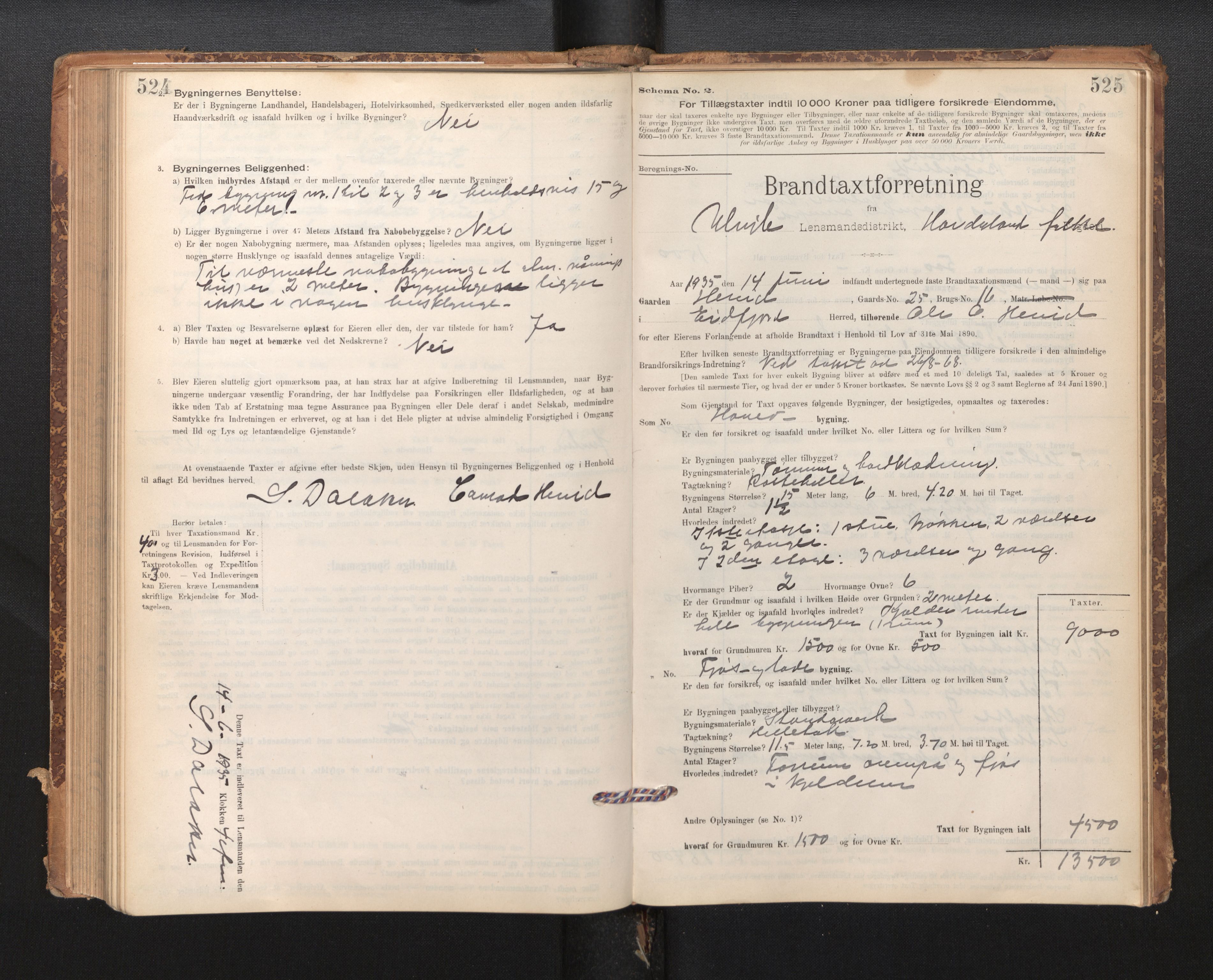 Lensmannen i Ulvik, AV/SAB-A-35601/0012/L0003: Branntakstprotokoll, skjematakst, 1895-1946, p. 524-525