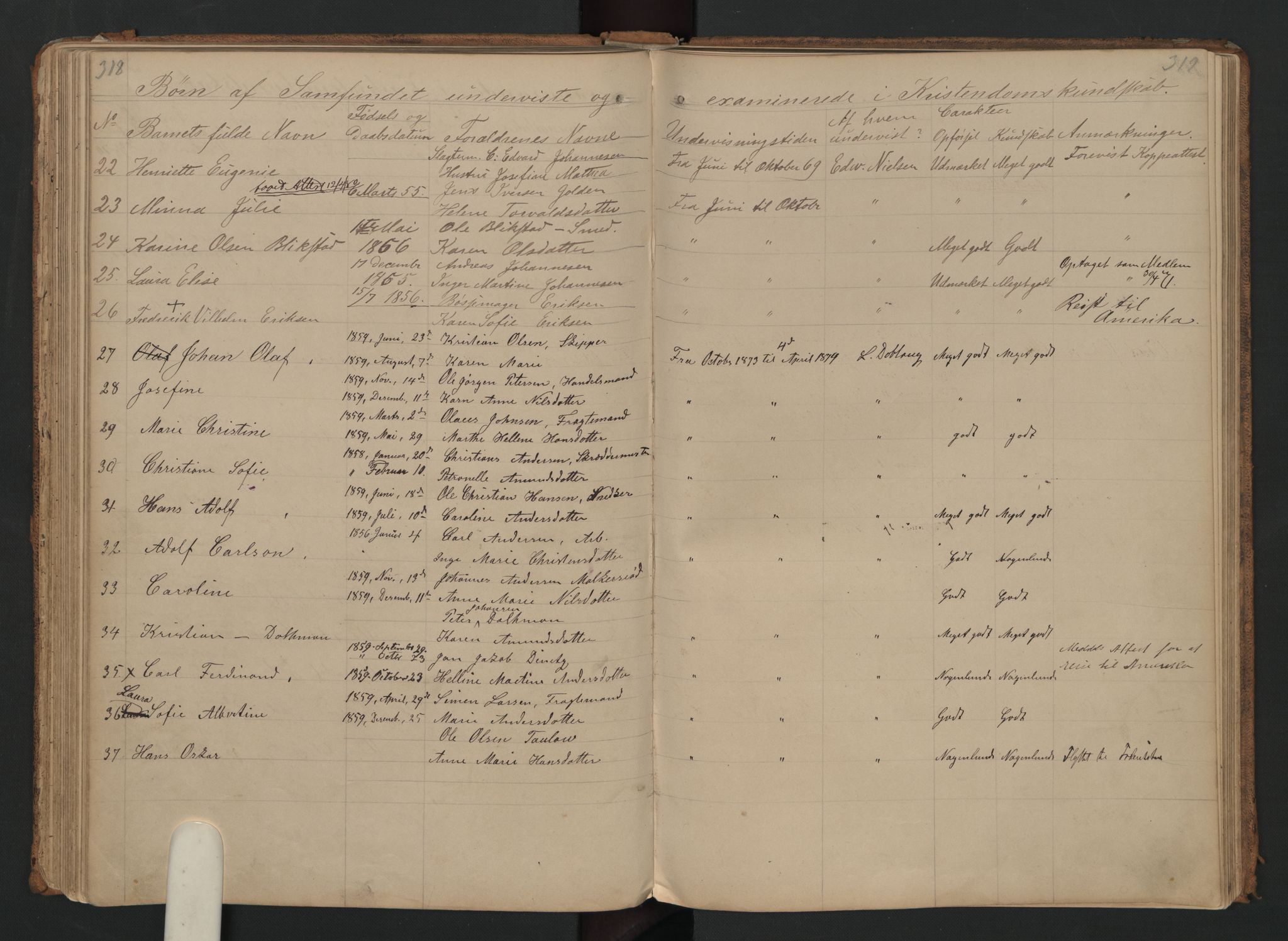 Halden metodistkirke - menighetsprotokoller, SAO/PAO-0266/F/L0001: Dissenter register no. 1, 1845-1874, p. 318-319
