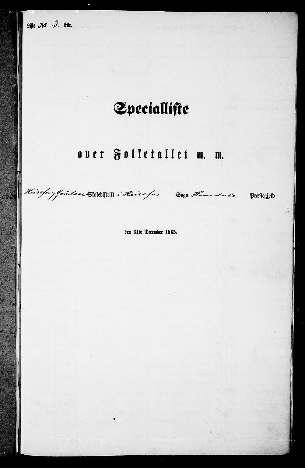 RA, 1865 census for Homedal, 1865, p. 162